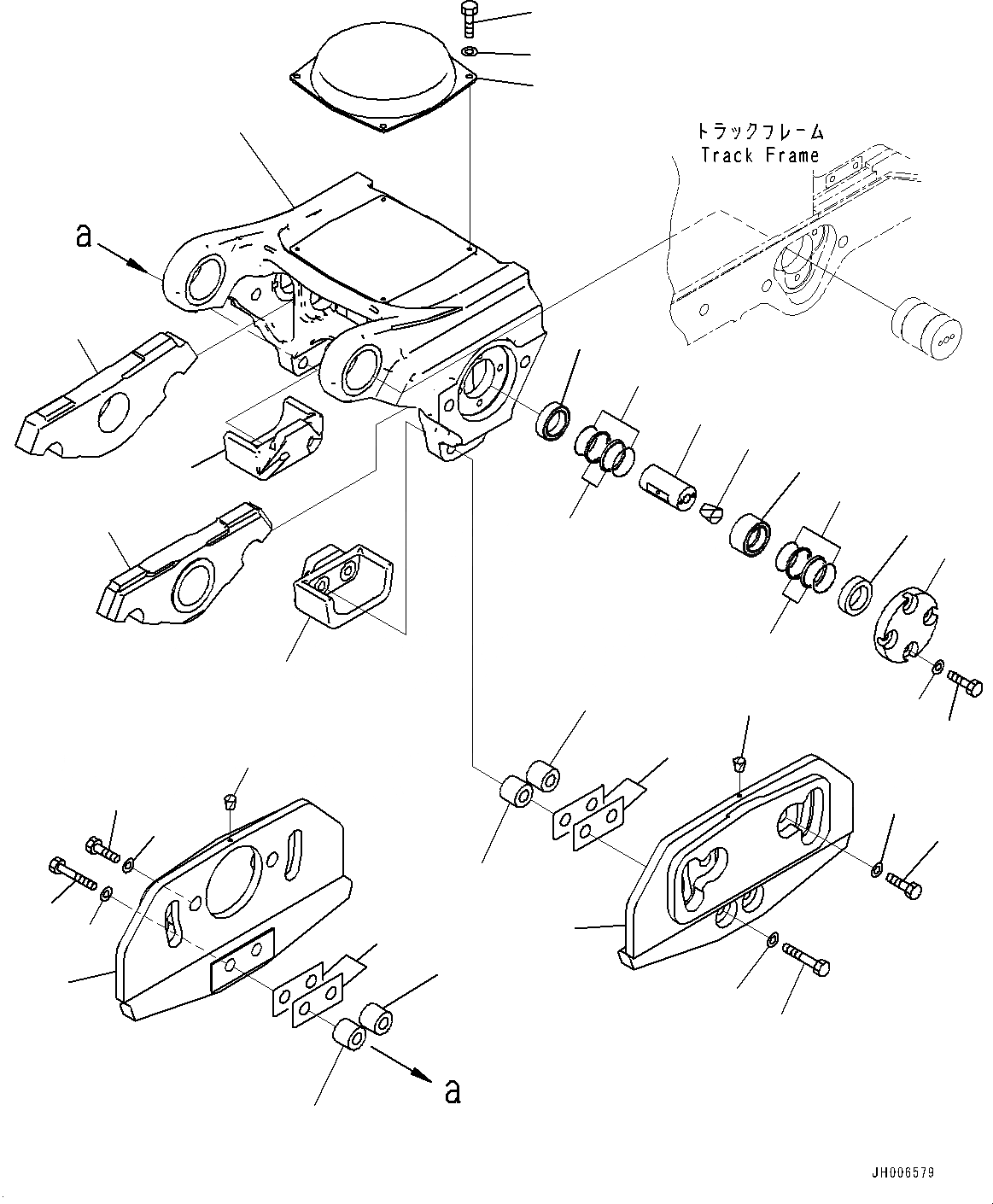 Схема запчастей Komatsu D275A-5R - ГУСЕНИЧНАЯ РАМА, ЗАДН. ТЕЛЕЖКА, ЛЕВ. (№-) ГУСЕНИЧНАЯ РАМА, С ПОЛН. LENGTH ЗАЩИТА ОПОРНЫХ КАТКОВ