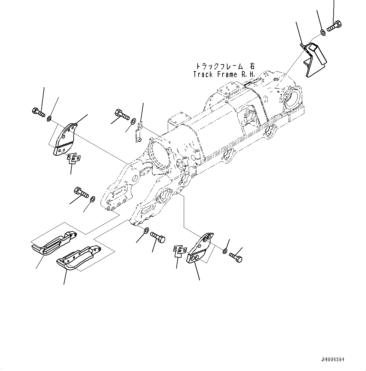 Схема запчастей Komatsu D275A-5R - ГУСЕНИЧНАЯ РАМА, ЗАЩИТА ГУСЕН. РАМЫ, ПРАВ. (№-) ГУСЕНИЧНАЯ РАМА, С ПОЛН. LENGTH ЗАЩИТА ОПОРНЫХ КАТКОВ