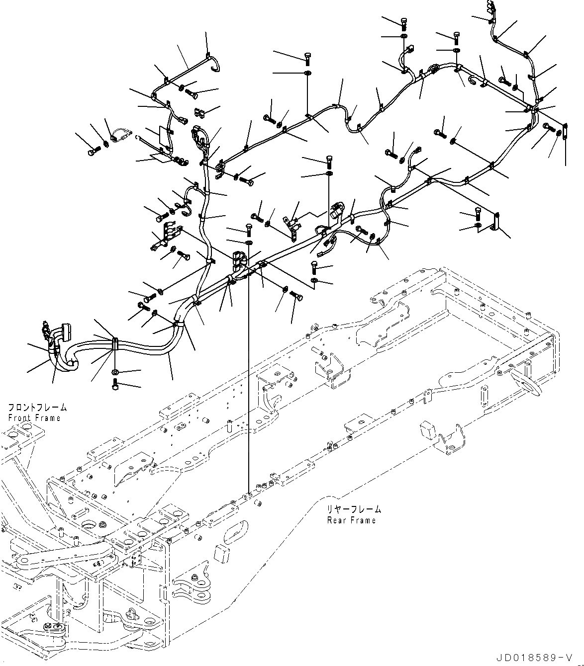 Схема запчастей Komatsu GD555-5 - ЗАДН. ПРОВОДКА, ПРОВОДКА И КРЕПЛЕНИЕ (№-) ЗАДН. ПРОВОДКА