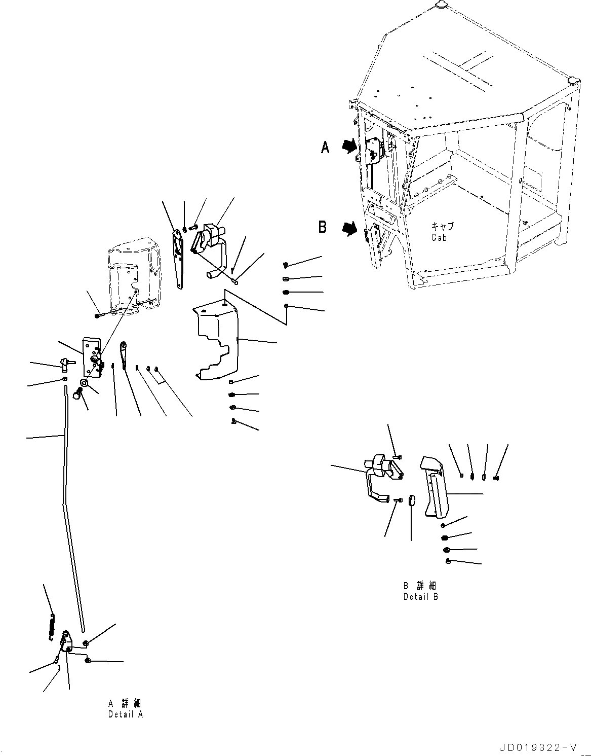 Схема запчастей Komatsu GD555-5 - КАБИНА ROPS, ЗАМОК ДВЕРИ, ПРАВ. (№-) КАБИНА ROPS, НИЗ. HEIGHT, С ЗАДН.VIEW CAMERA, KOMTRAX