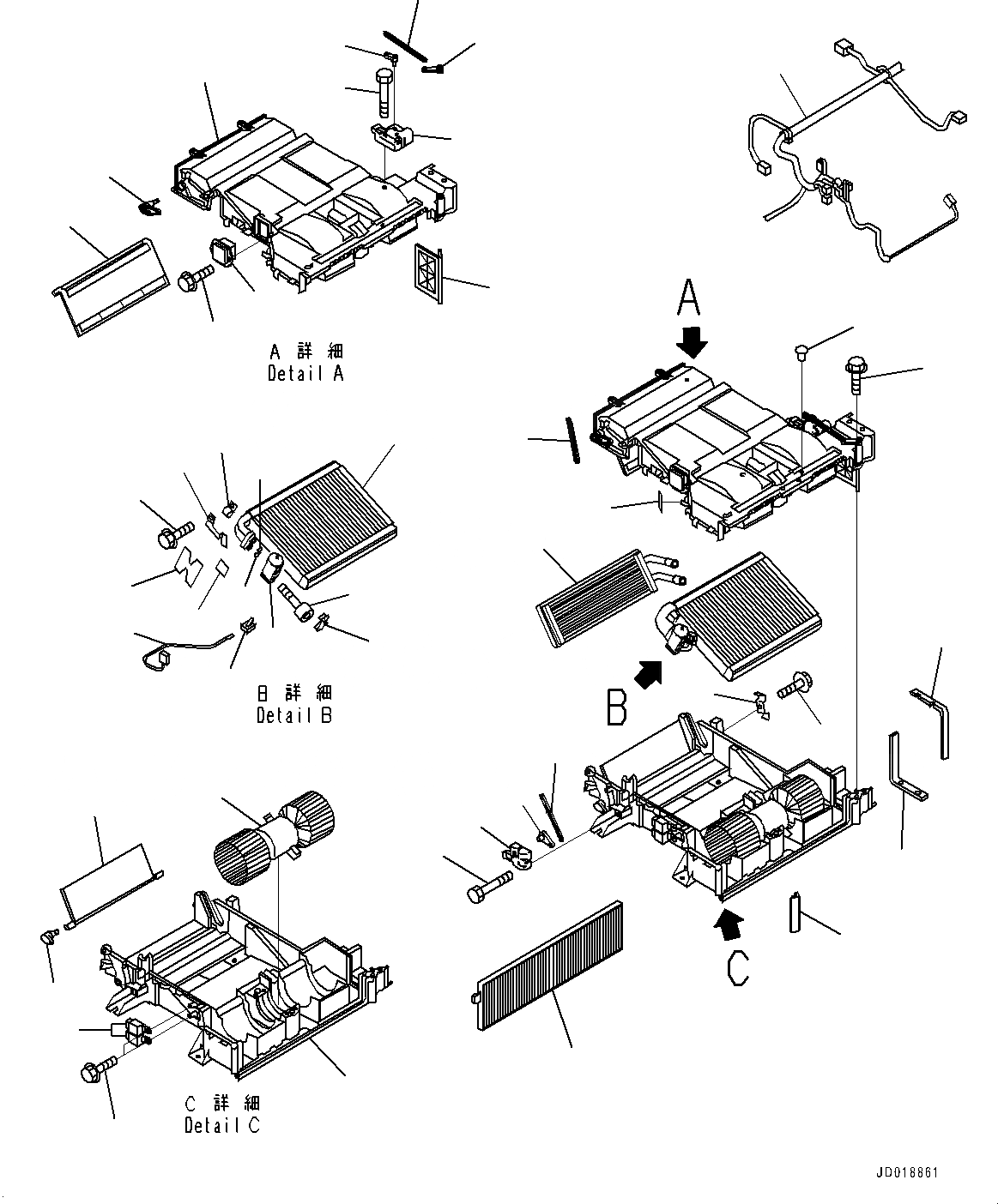 Схема запчастей Komatsu GD555-5 - ОСНОВН. КОНСТРУКЦИЯ, БЛОК КОНДИЦИОНЕРА (№-7) ОСНОВН. КОНСТРУКЦИЯ, С ВЫСОК. ЕМК. ПЕЧКА