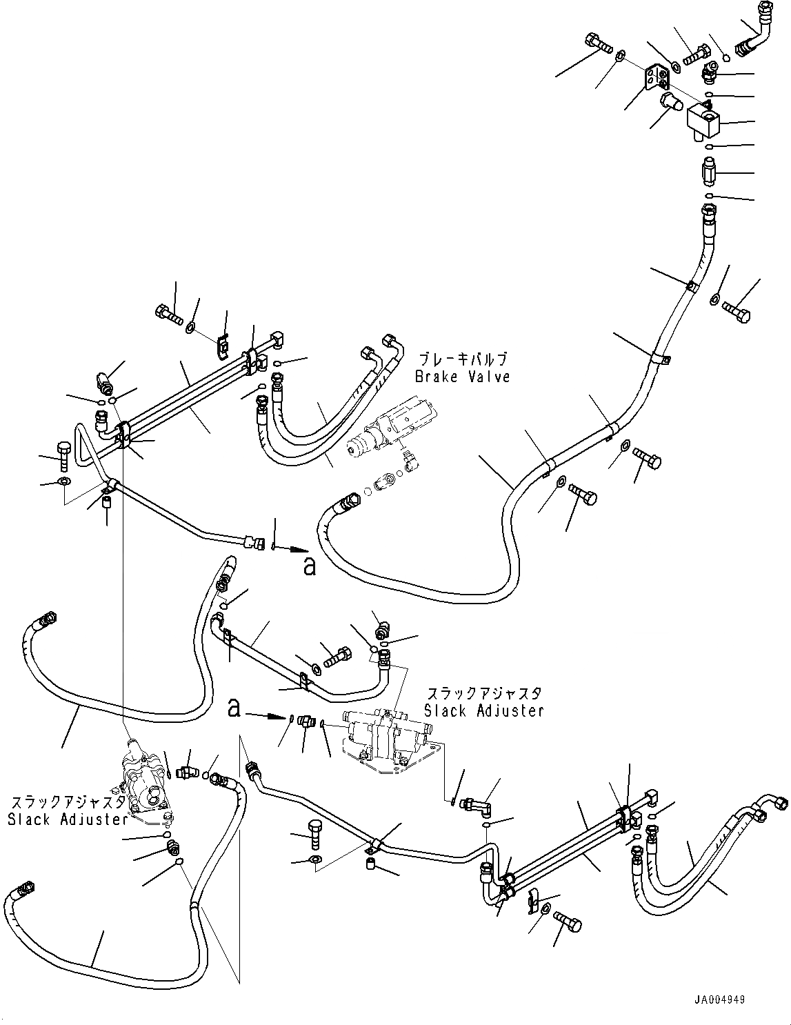 Схема запчастей Komatsu GD555-5 - ТОРМОЗНАЯ ГИДРОЛИНИЯ, ОСНОВН. ТРУБЫ (№-) ТОРМОЗНАЯ ГИДРОЛИНИЯ