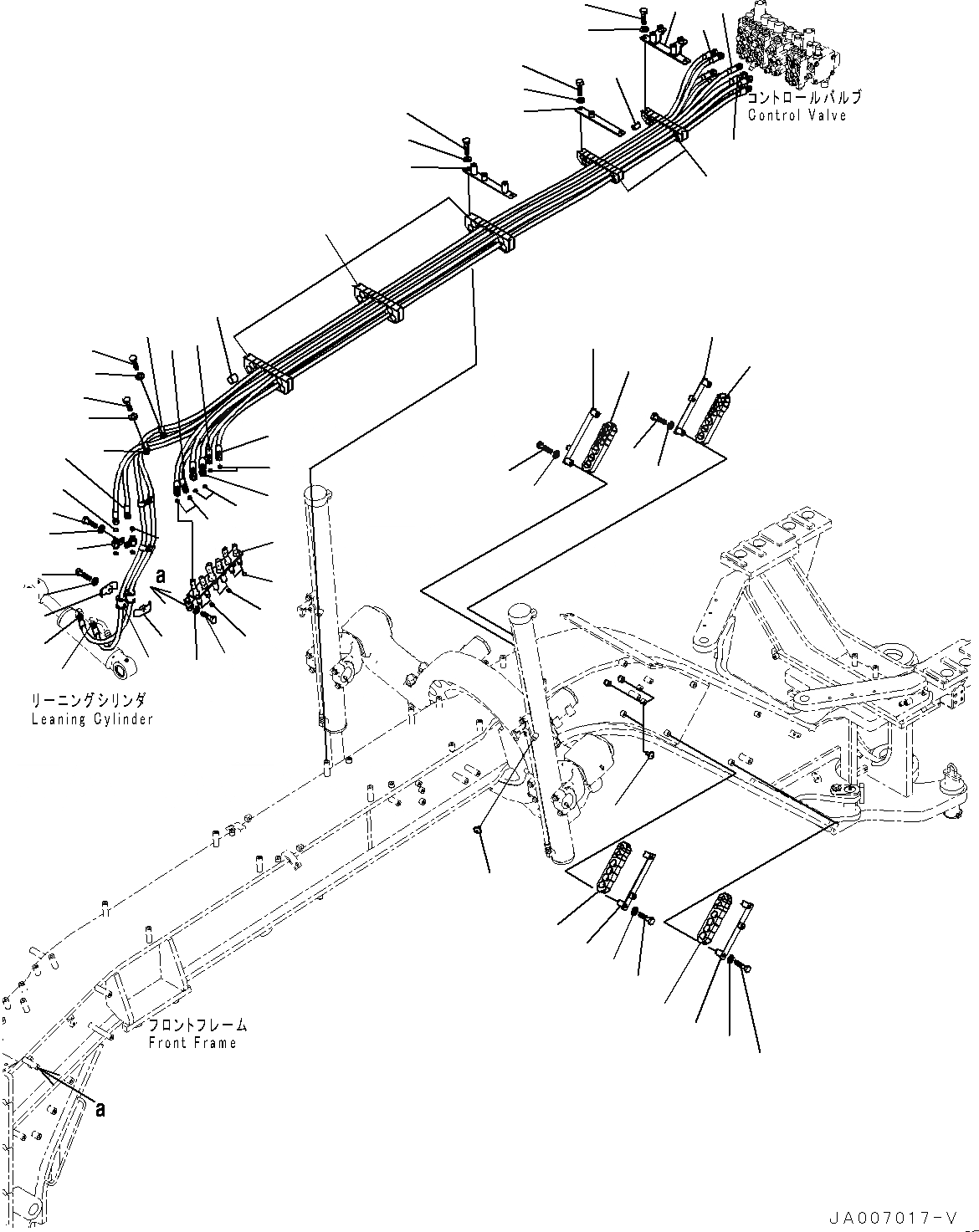 Схема запчастей Komatsu GD675-5 - ПЕРЕДН. ГИДРОЛИНИЯ, ПЕРЕДН. ТРУБЫ (№7-) ПЕРЕДН. ГИДРОЛИНИЯ, С SCARIFIER, ПЕРЕДН., -SHANKS И TOOTH