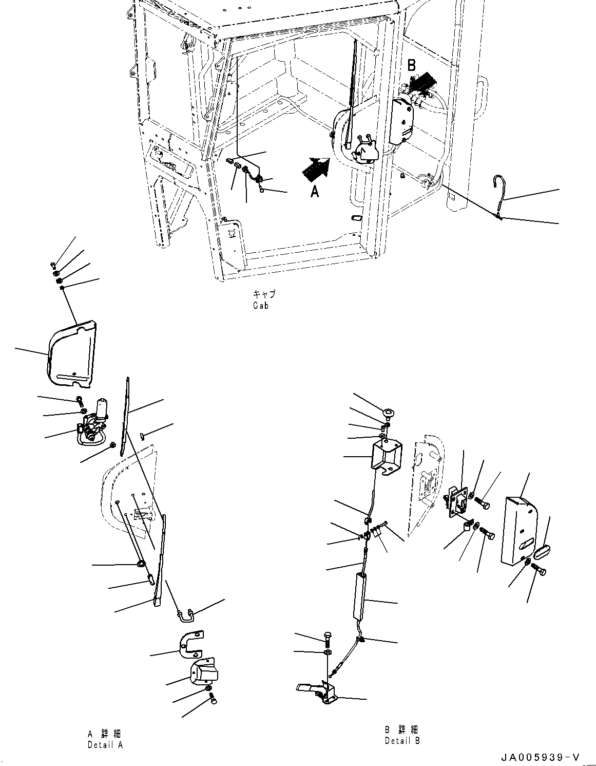 Схема запчастей Komatsu GD675-5 - КАБИНА ROPS, ДВЕРЬ ФИКСАТОР ОТКРЫТИЯ, ЛЕВ. (№7-) КАБИНА ROPS, НИЗ. HEIGHT, SLIDE ОКНА