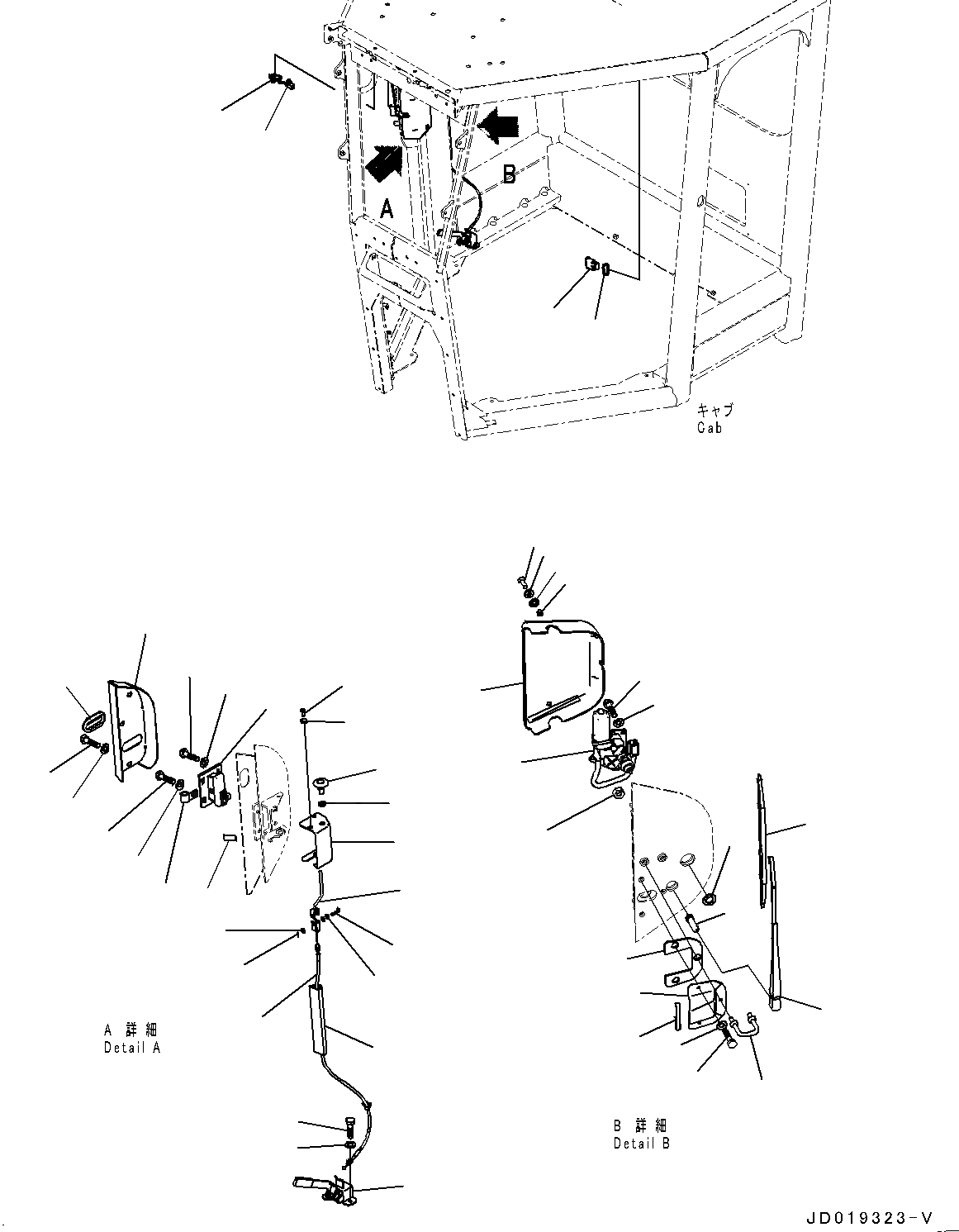 Схема запчастей Komatsu GD675-5 - КАБИНА ROPS, ДВЕРЬ ФИКСАТОР ОТКРЫТИЯ, ПРАВ. (№-7) КАБИНА ROPS, НИЗ. HEIGHT, SLIDE ОКНА
