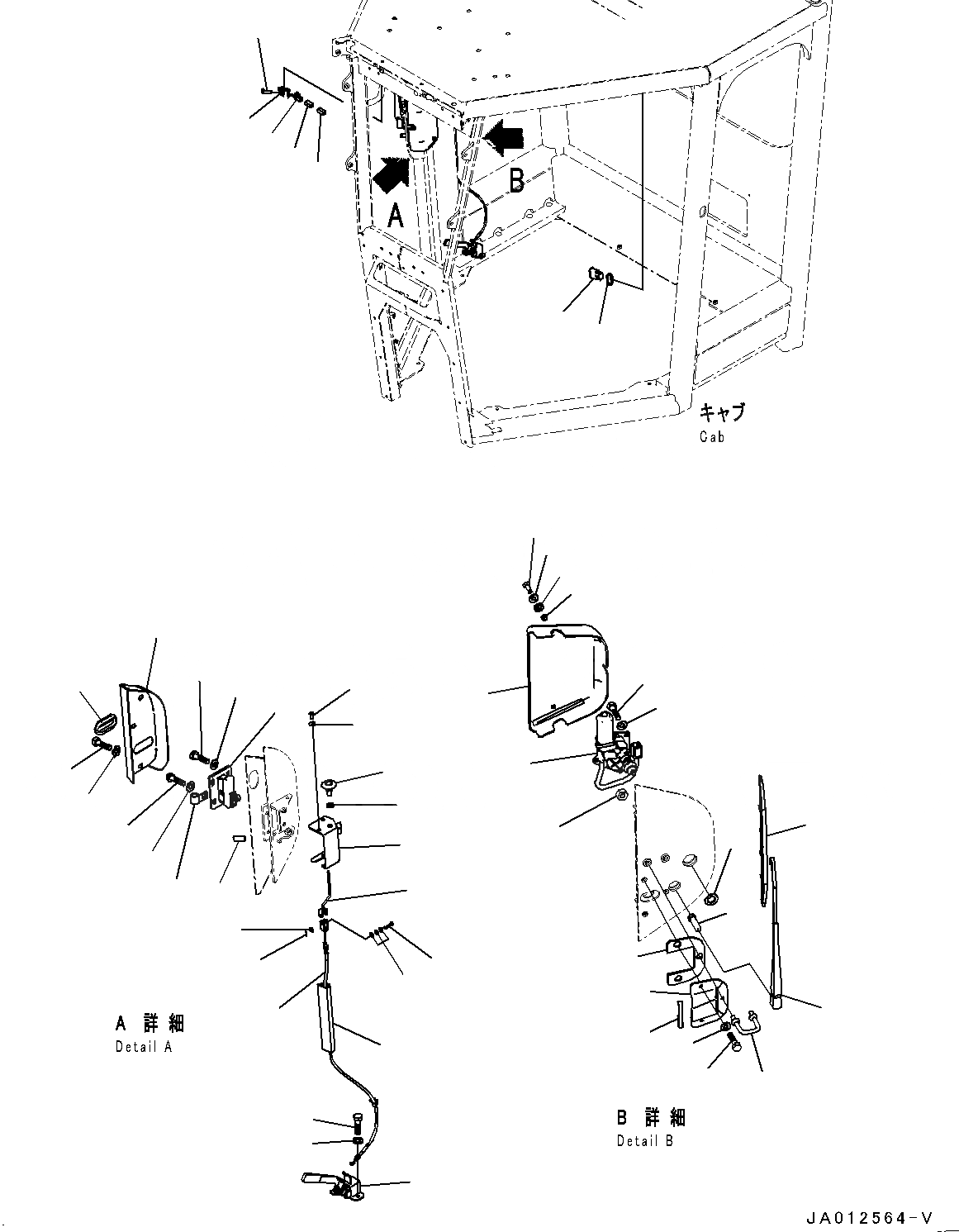 Схема запчастей Komatsu GD675-5 - КАБИНА ROPS, ДВЕРЬ ФИКСАТОР ОТКРЫТИЯ, ПРАВ. (№88-) КАБИНА ROPS, НИЗ. HEIGHT, SLIDE ОКНА