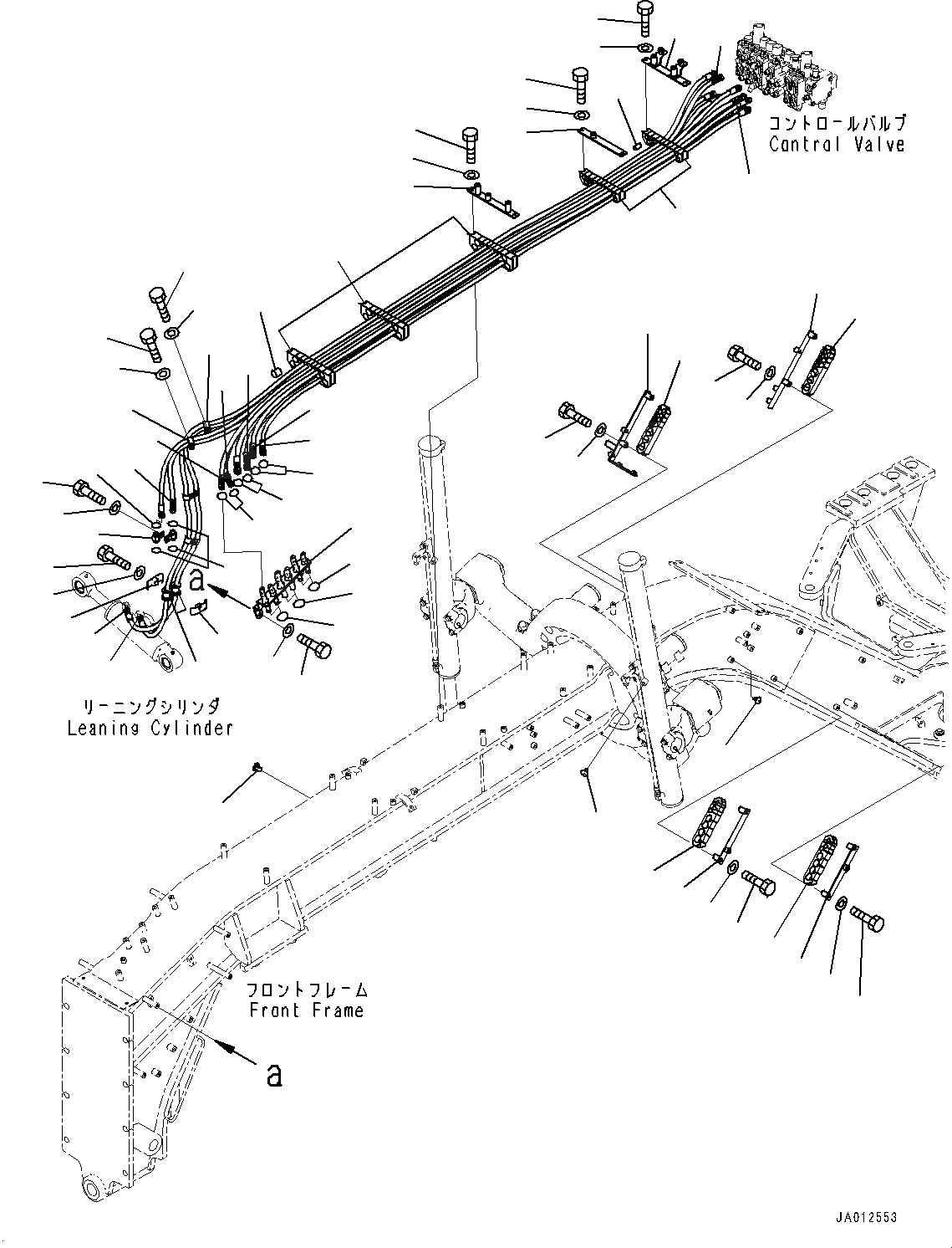 Схема запчастей Komatsu GD655-5 - ПЕРЕДН. ГИДРОЛИНИЯ, ПЕРЕДН. ТРУБЫ (№-) ПЕРЕДН. ГИДРОЛИНИЯ, С SCARIFIER, ПЕРЕДН., -SHANKS И TOOTH, D MACHINE УПРАВЛ-Е