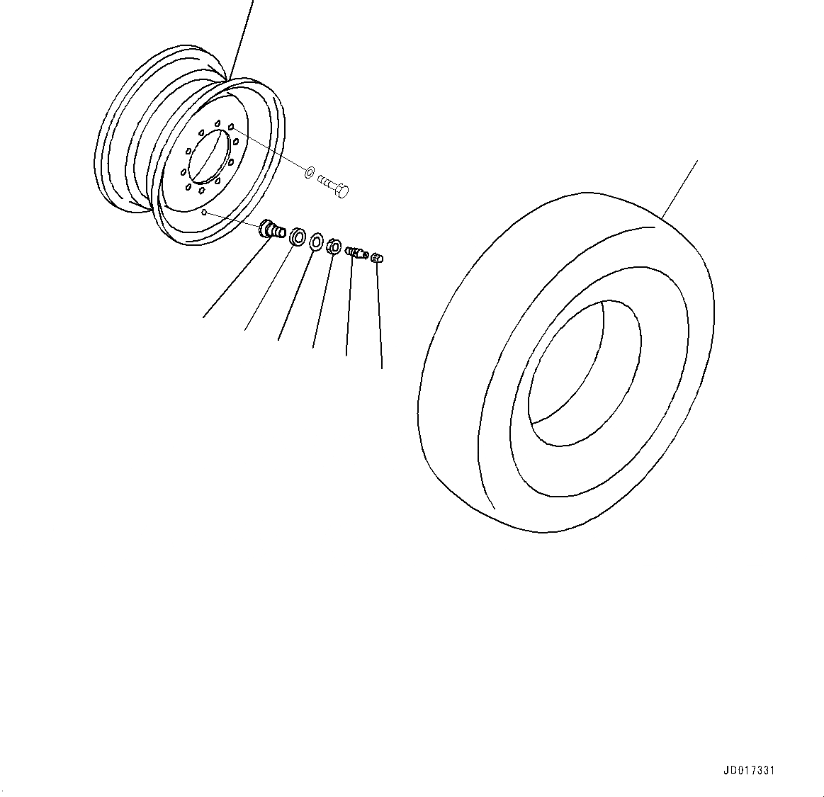 Схема запчастей Komatsu GD655-5 - ШИНЫ И ОБОД КОЛЕСА, ПЕРЕДН., ПРАВ. (№-) ШИНЫ И ОБОД КОЛЕСА, .--PR, 9-INCH, TOPY