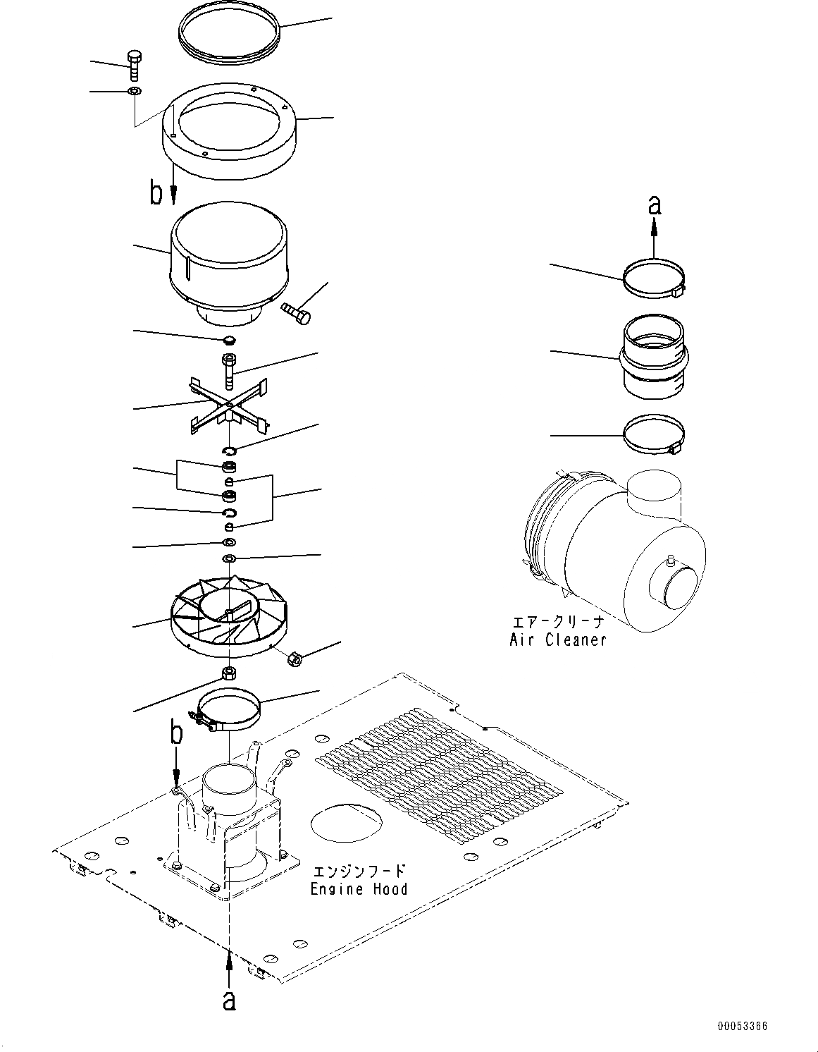 Схема запчастей Komatsu WA380-6 - КАПОТ, С ПРЕФИЛЬТР, ЗАДН. ПОЛН. КРЫЛО, ВОЗДУХООЧИСТИТЕЛЬ ASSEMBLY (№99-) КАПОТ, С ПРЕФИЛЬТР, ЗАДН. ПОЛН. КРЫЛО