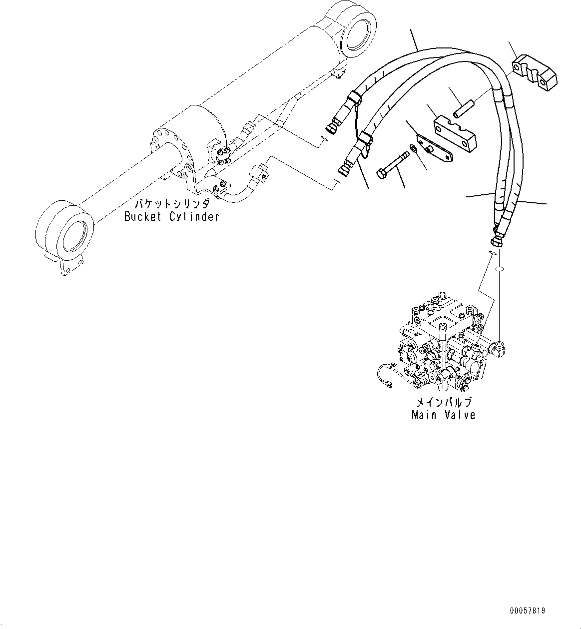 Схема запчастей Komatsu WA380-6 - ГИДРОЛИНИЯ, ГИДРОЦИЛИНДР КОВША ТРУБЫ (№99-) ГИДРОЛИНИЯ, С ECSS, ДЛЯ 2-Х СЕКЦИОНН. УПРАВЛЯЮЩ. КЛАПАН