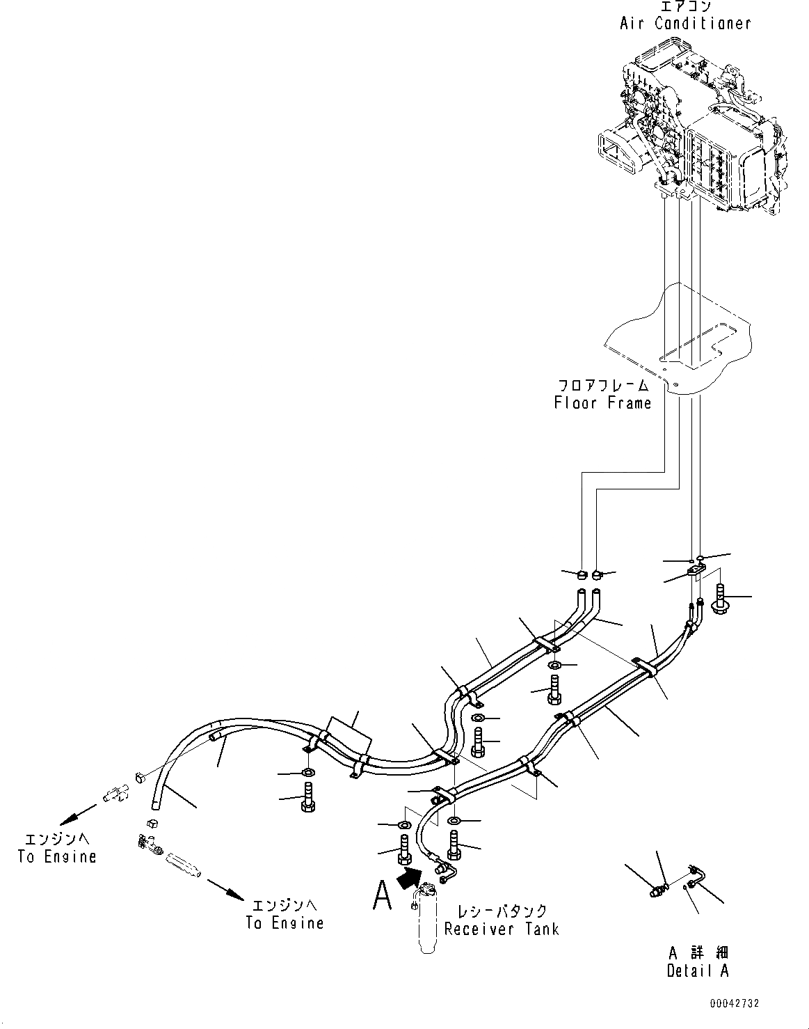 Схема запчастей Komatsu D155AX-6 - ОСНОВН. КОНСТРУКЦИЯ, ТРУБКИ КОНДИЦИОНЕРА (№8-) ОСНОВН. КОНСТРУКЦИЯ, С MSHA DUST REGULATION ARRANGEMENT, БЕЗ ЗАДН. ОБОРУД-Е