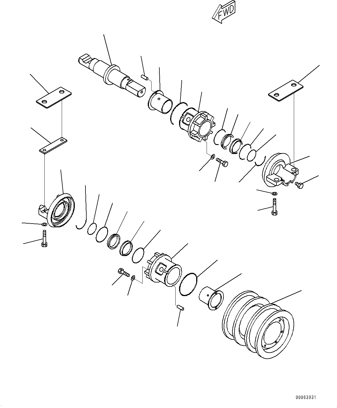 Схема запчастей Komatsu D155AX-6 - ГУСЕНИЧНАЯ РАМА, ОПОРНЫЙ КАТОК, ЛЕВ. (/) (№88-8) ГУСЕНИЧНАЯ РАМА, SEGMENTED ПОЛН. ЗАЩИТА ОПОРНЫХ КАТКОВ, УСИЛ.ENED ТИП