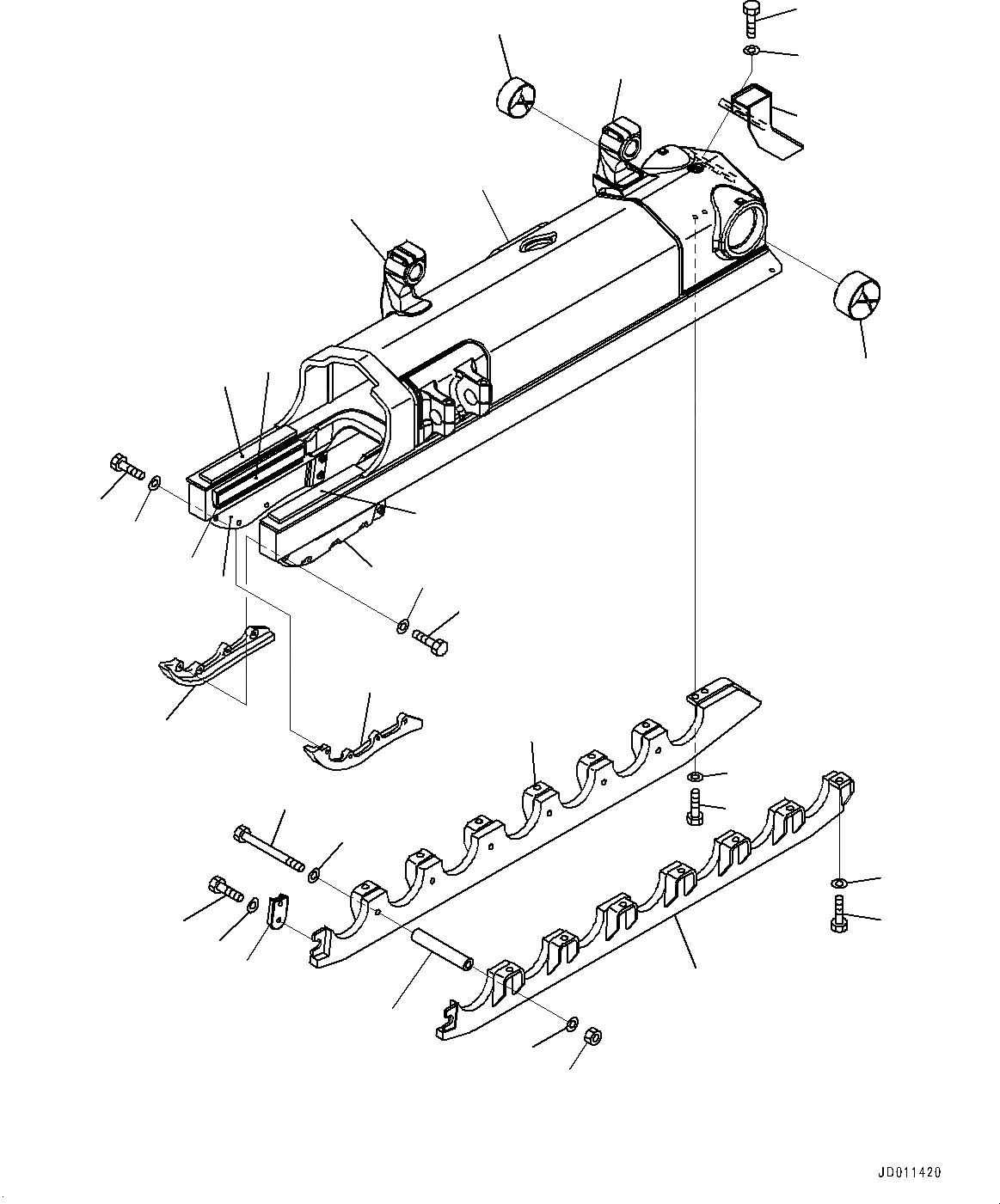 Схема запчастей Komatsu D155AX-6 - ГУСЕНИЧНАЯ РАМА, РАМА ПРАВ. (№8-) ГУСЕНИЧНАЯ РАМА, SEGMENTED ПОЛН. ЗАЩИТА ОПОРНЫХ КАТКОВ, УСИЛ.ENED ТИП