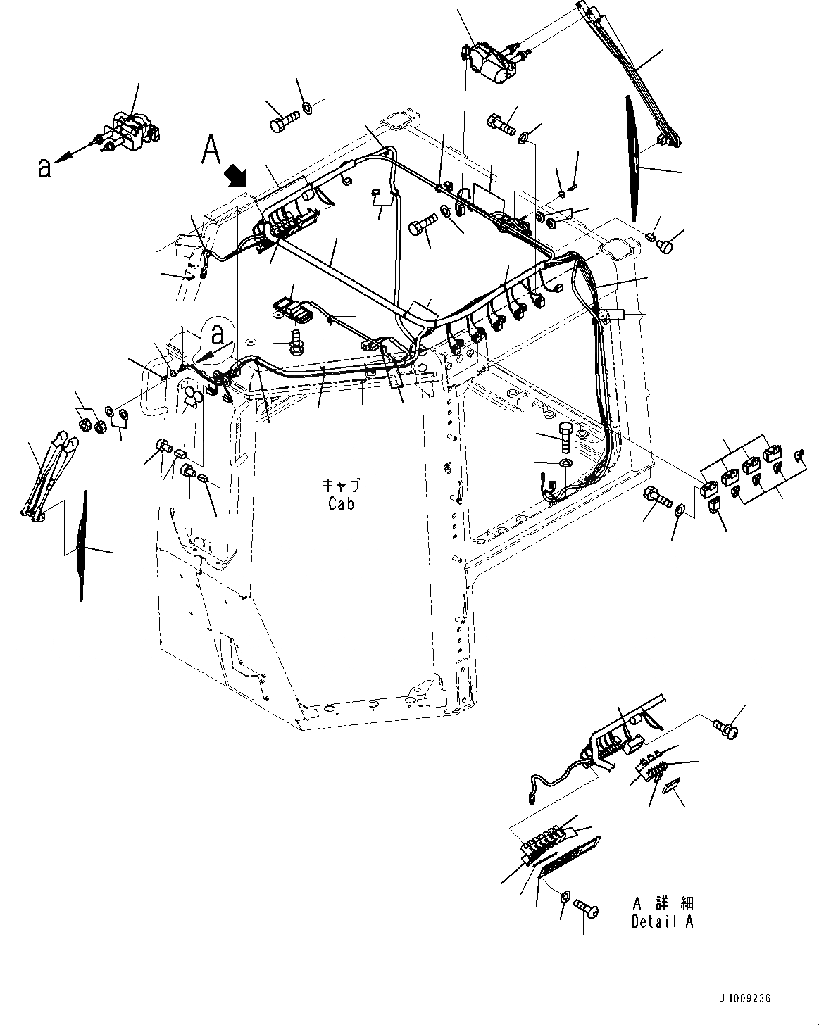 Схема запчастей Komatsu D155AX-6 - КАБИНА, ПЕРЕКЛЮЧАТЕЛЬ ПАНЕЛЬ (№88-) КАБИНА, С AM-FM STEREO РАДИО, CASSETTE, ЕСКАНАТ, ASIA, ДЛЯ KOMTRAX, ORBCOMM