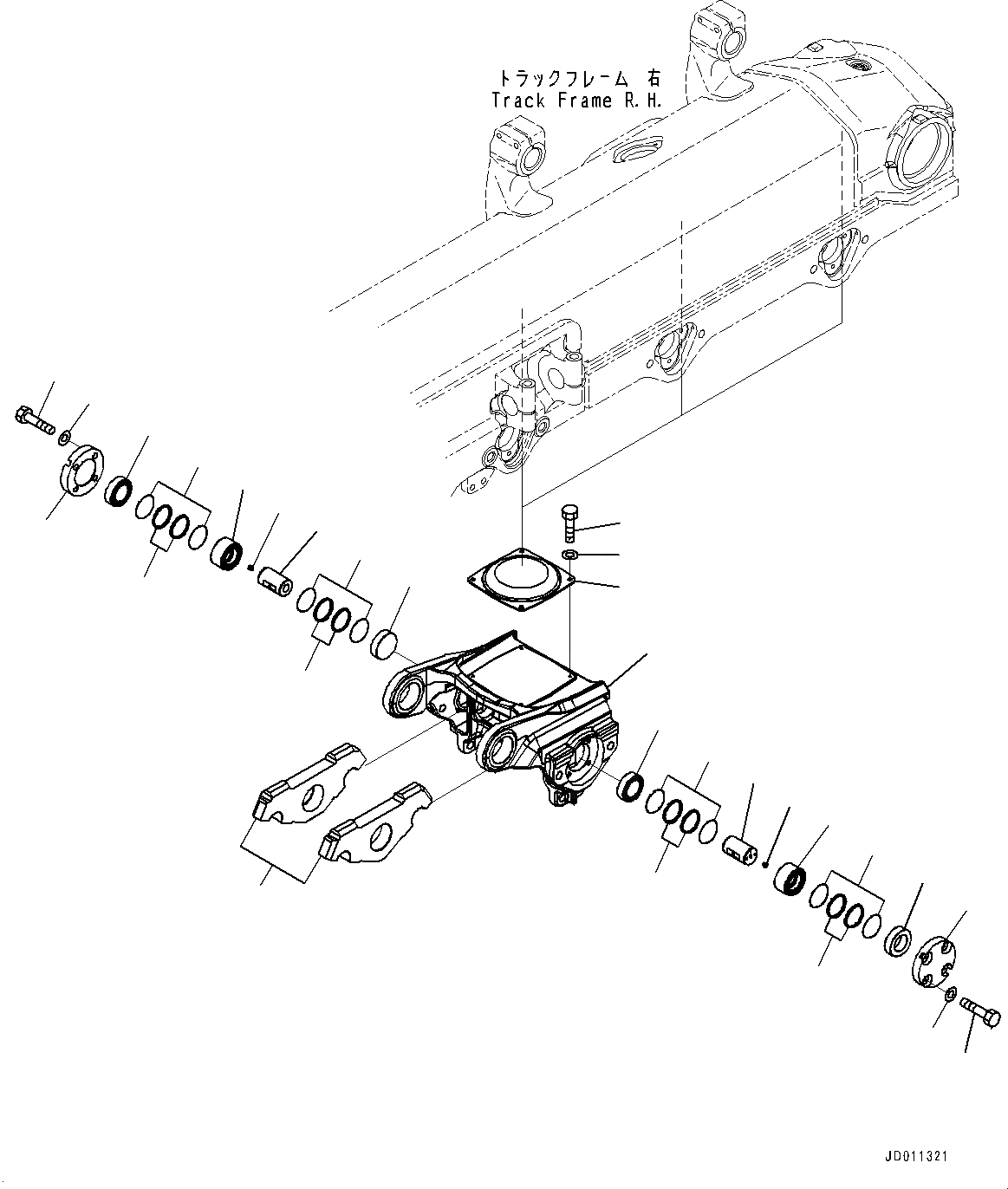 Схема запчастей Komatsu D155AX-6 - ГУСЕНИЧНАЯ РАМА, ТЕЛЕЖКА, ПРАВ. (№88-89) ГУСЕНИЧНАЯ РАМА, ПОЛН. LENGTH ЗАЩИТА ОПОРНЫХ КАТКОВ
