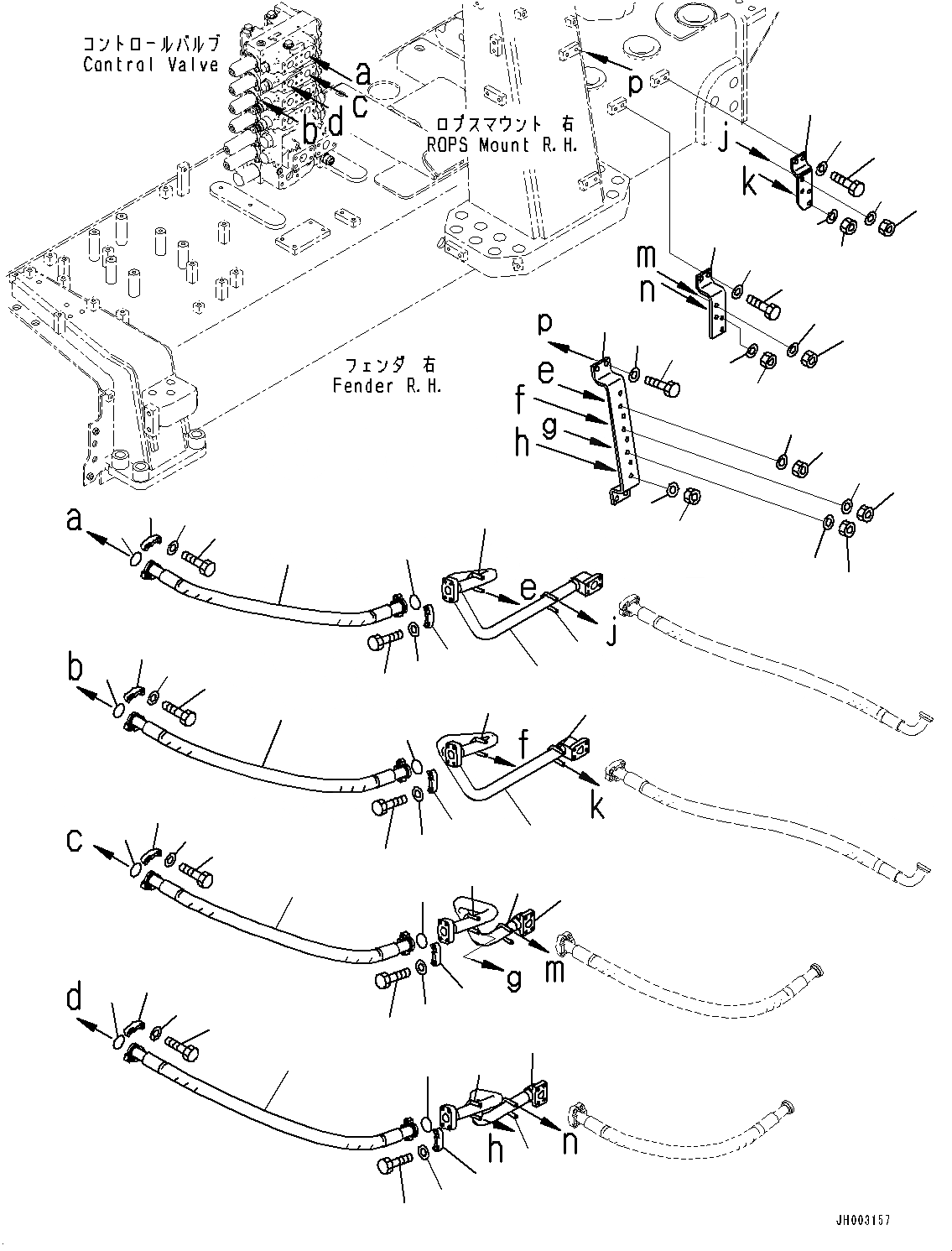 Схема запчастей Komatsu D375A-6 - ГИДРОЛИНИЯ РЫХЛИТЕЛЯ, ОСНОВН. ТРУБЫ (№-) ГИДРОЛИНИЯ РЫХЛИТЕЛЯ