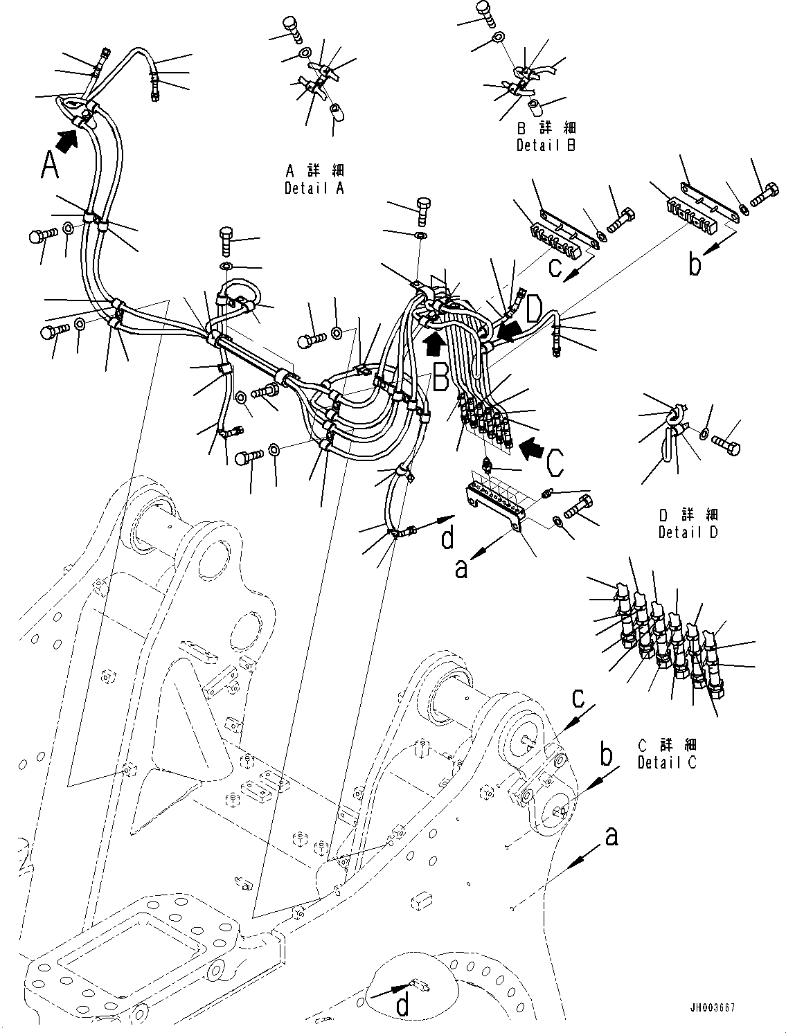 Схема запчастей Komatsu D375A-6 - ОСНОВН. РАМА, УДАЛЕННАЯ СМАЗКА ТРУБЫ (/) (№8-) ОСНОВН. РАМА, С УДАЛЕНН. СИСТ. СМАЗКИ, РЫХЛИТЕЛЬ