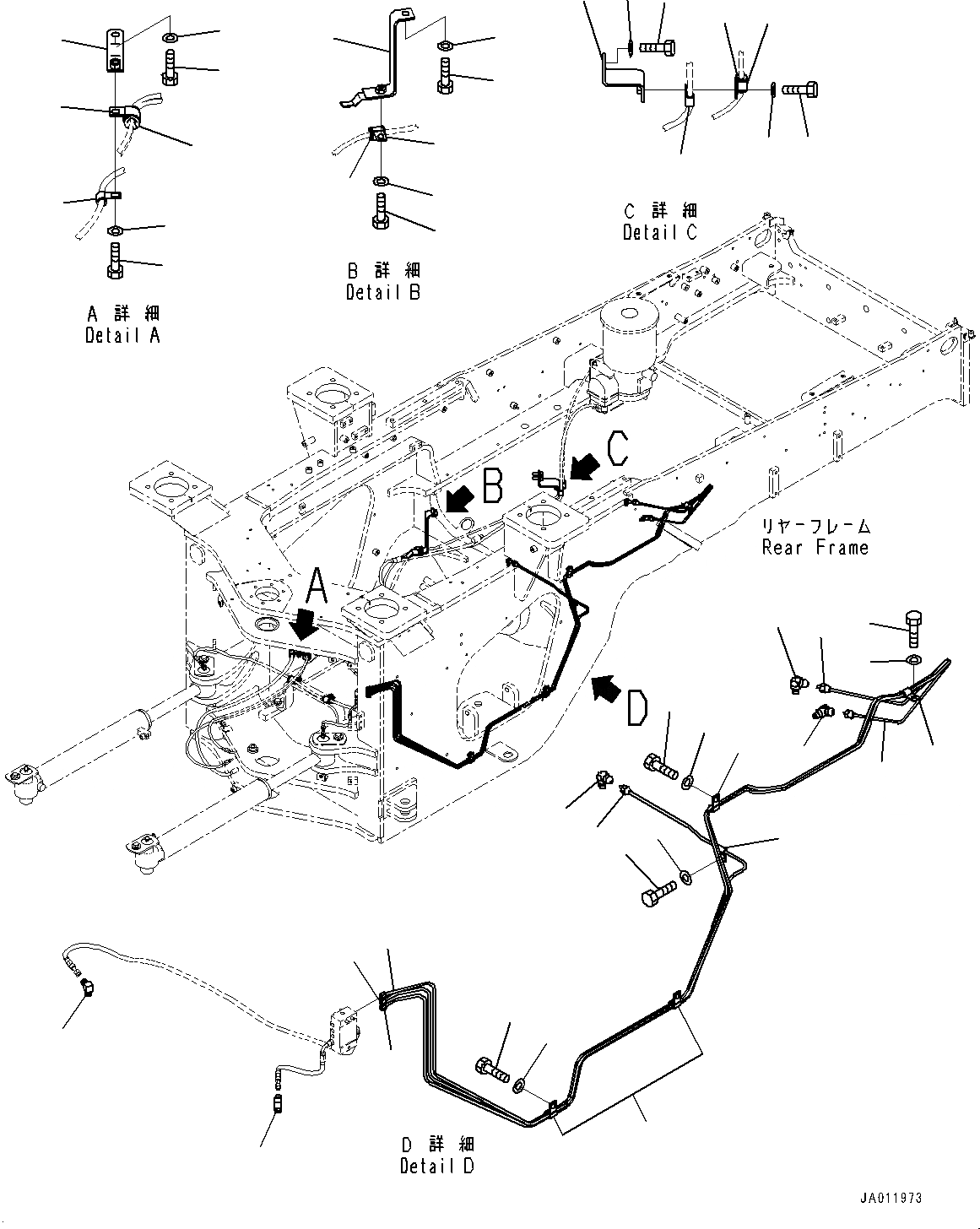 Схема запчастей Komatsu WA430-6 - АВТОМАТИЧ.-СИСТ. СМАЗКИ ТРУБКА, ЗАДН. РАМА  (№-) АВТОМАТИЧ.-СИСТ. СМАЗКИ ТРУБКА, ДЛЯ АВТОМАТИЧ.-СИСТ. СМАЗКИ СИСТЕМА