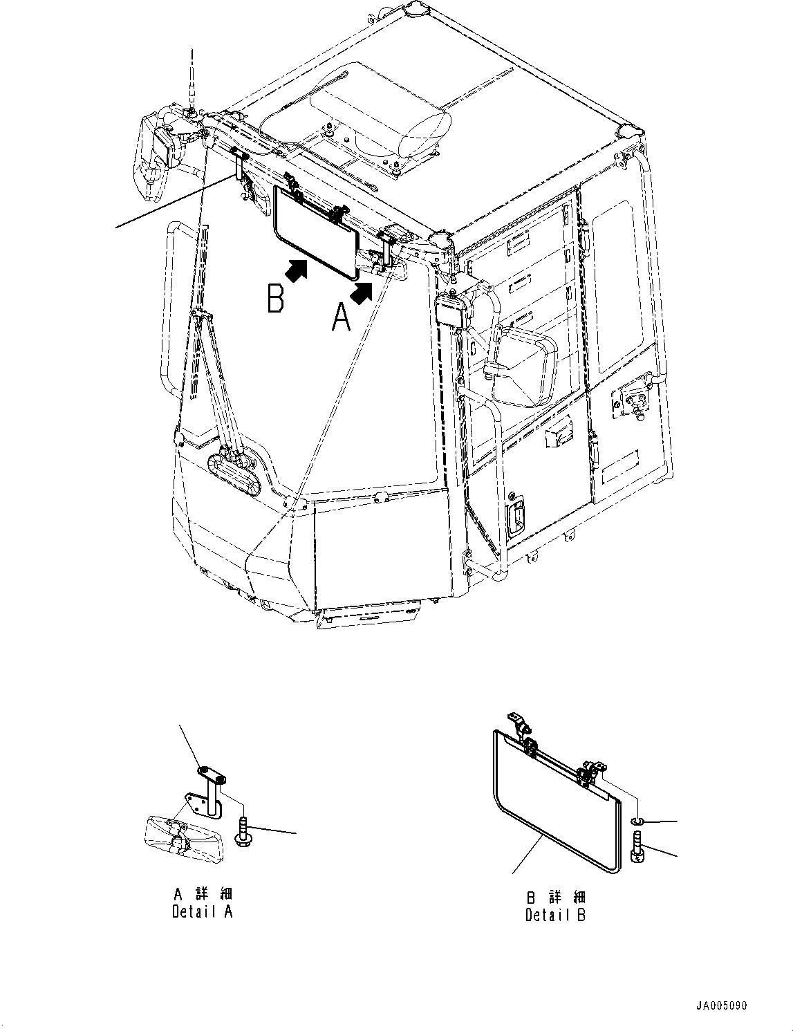 Схема запчастей Komatsu WA430-6 - КАБИНА ROPS, КОЗЫРЕК (№-) КАБИНА ROPS, MONOCOQUE ТИП, С УДЛИНН. ВПУСК ВОЗДУХА, ПРЕФИЛЬТР МАСЛ. BATH ТИП, ДЛЯ KOMTRAX