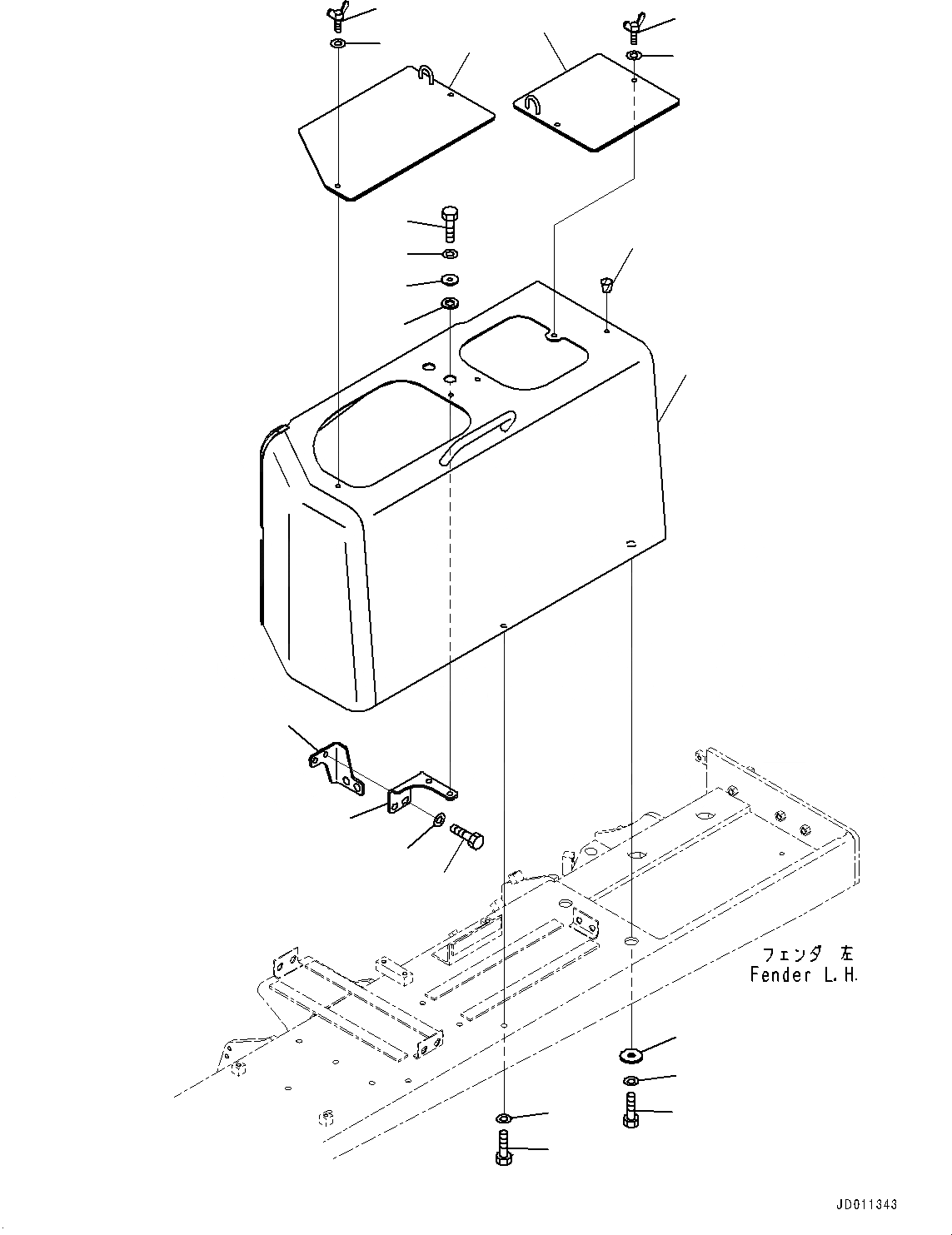 Схема запчастей Komatsu D155A-6R - КРЫЛО КОМПОНЕНТЫ, КРЫШКА КРЫЛА, ЛЕВ. (№877-) КРЫЛО КОМПОНЕНТЫ, БЕЗ КАБИНА ROPS