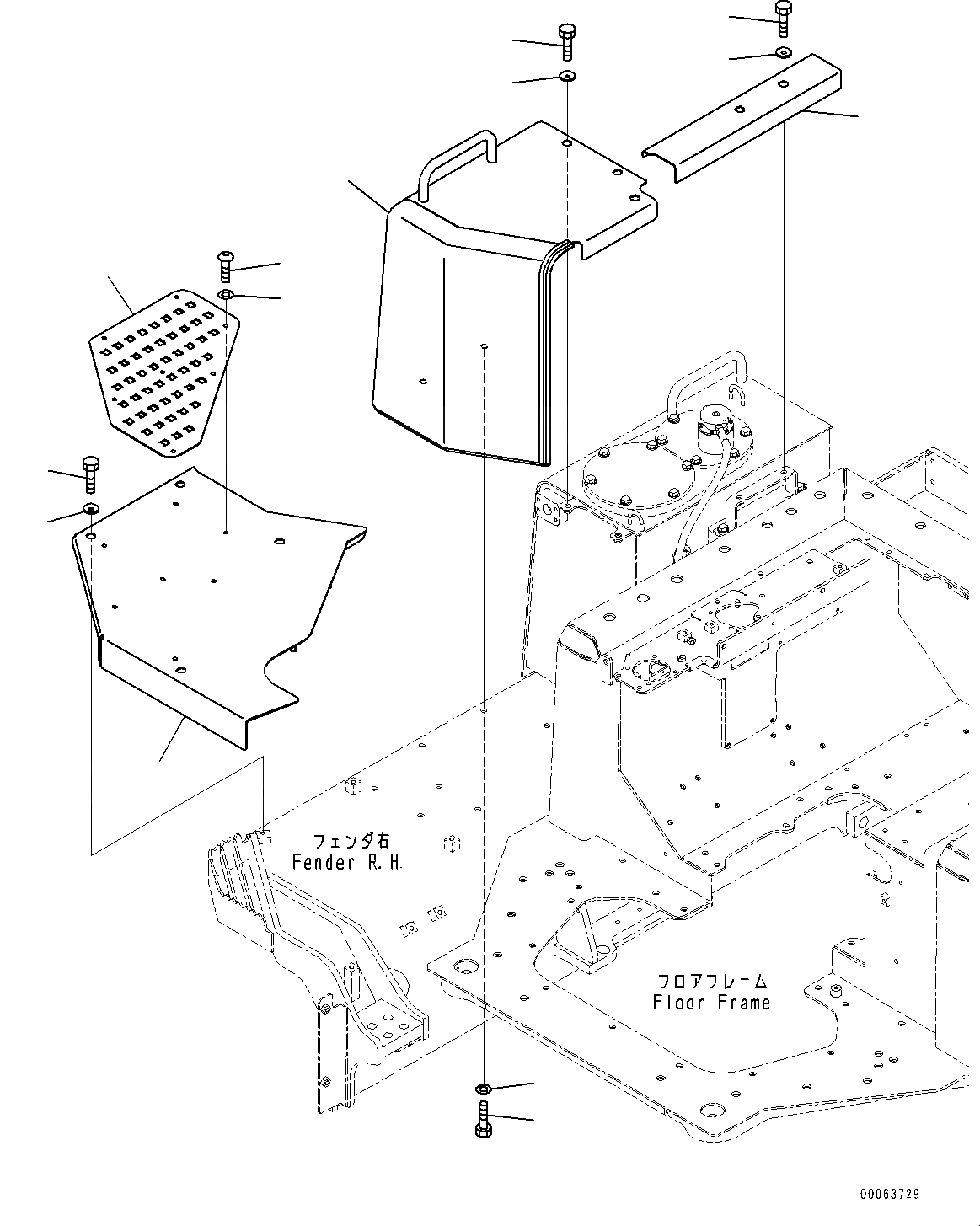 Схема запчастей Komatsu D155A-6R - КРЫЛО КОМПОНЕНТЫ, КРЫШКА КРЫЛА, ПРАВ. (№877-) КРЫЛО КОМПОНЕНТЫ, БЕЗ КАБИНА ROPS