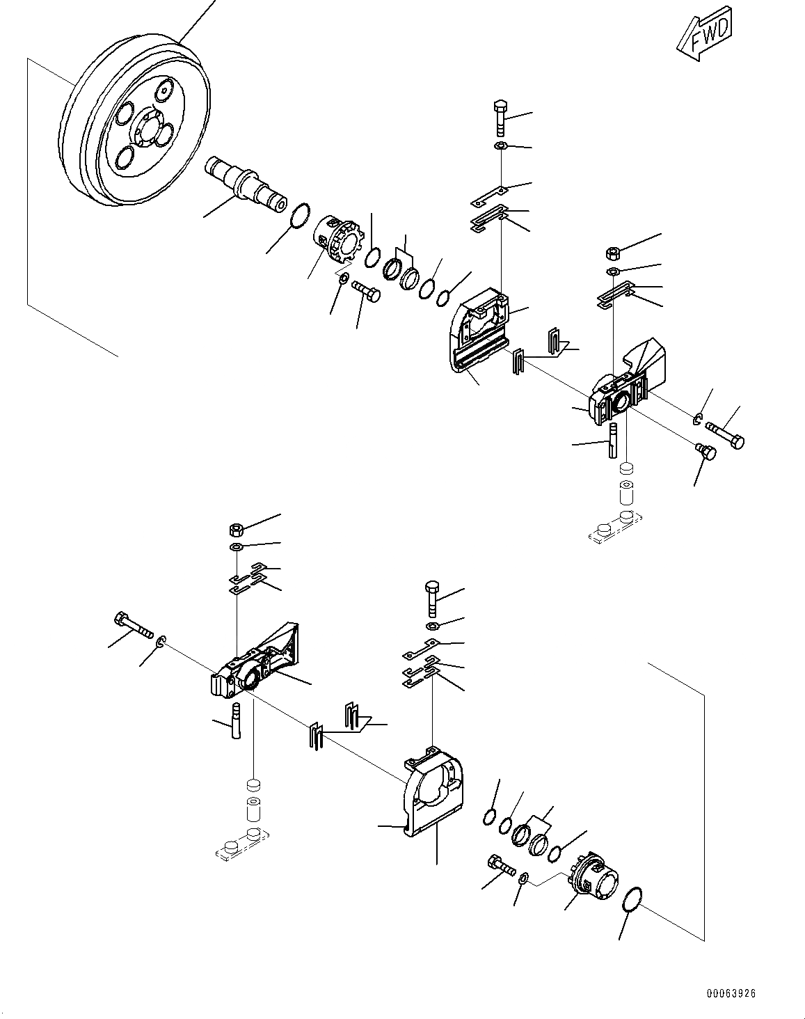 Схема запчастей Komatsu D155A-6R - ГУСЕНИЧНАЯ РАМА, ПЕРЕДН. ЛЕНИВЕЦ, ЛЕВ. (№8-) ГУСЕНИЧНАЯ РАМА, УСИЛ.ENED ТИП, С SEGMENTED ПОЛН. ЗАЩИТА ОПОРНЫХ КАТКОВ