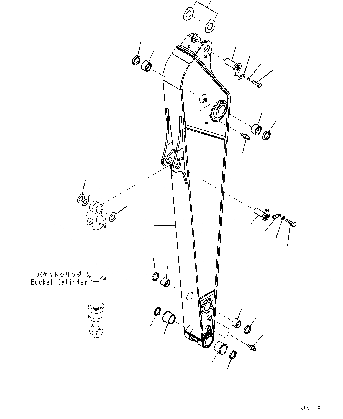 Схема запчастей Komatsu PC270-8 - РУКОЯТЬ, РУКОЯТЬ И ПАЛЕЦ (№7-) РУКОЯТЬ, MM, УСИЛЕНН., ЧАС. СМАЗКА INTERVAL