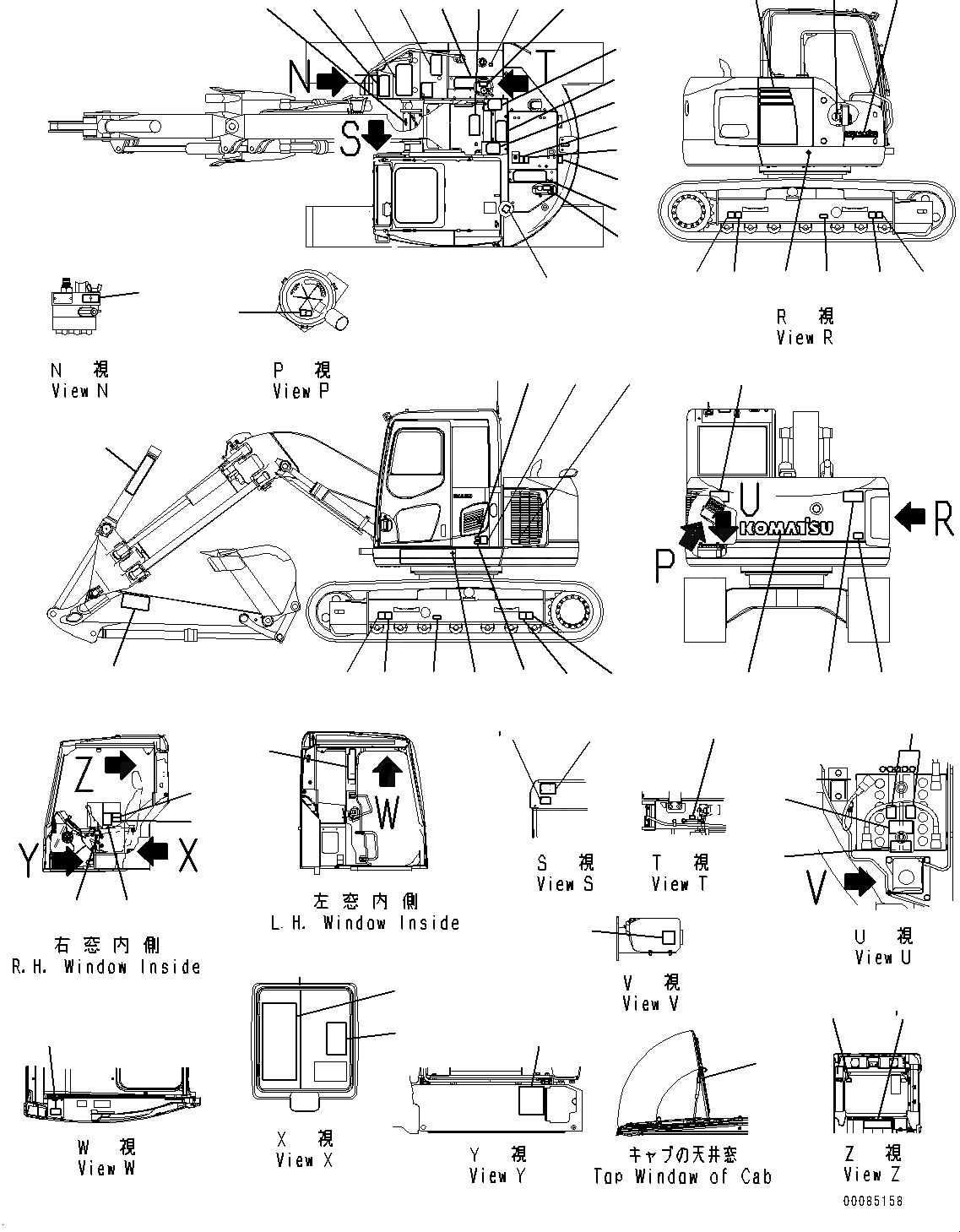 Схема запчастей Komatsu PC138US-8 - МАРКИРОВКА (№-) МАРКИРОВКА, АНГЛ., С KUK OFFSET СТРЕЛА