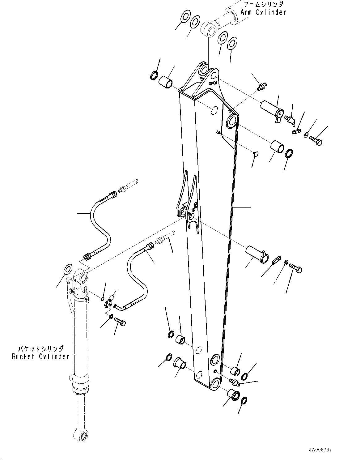 Схема запчастей Komatsu PC138USLC-8 - РУКОЯТЬ, РУКОЯТЬ И ЦИЛИНДР КОВША ТРУБЫ (№-) РУКОЯТЬ, MM