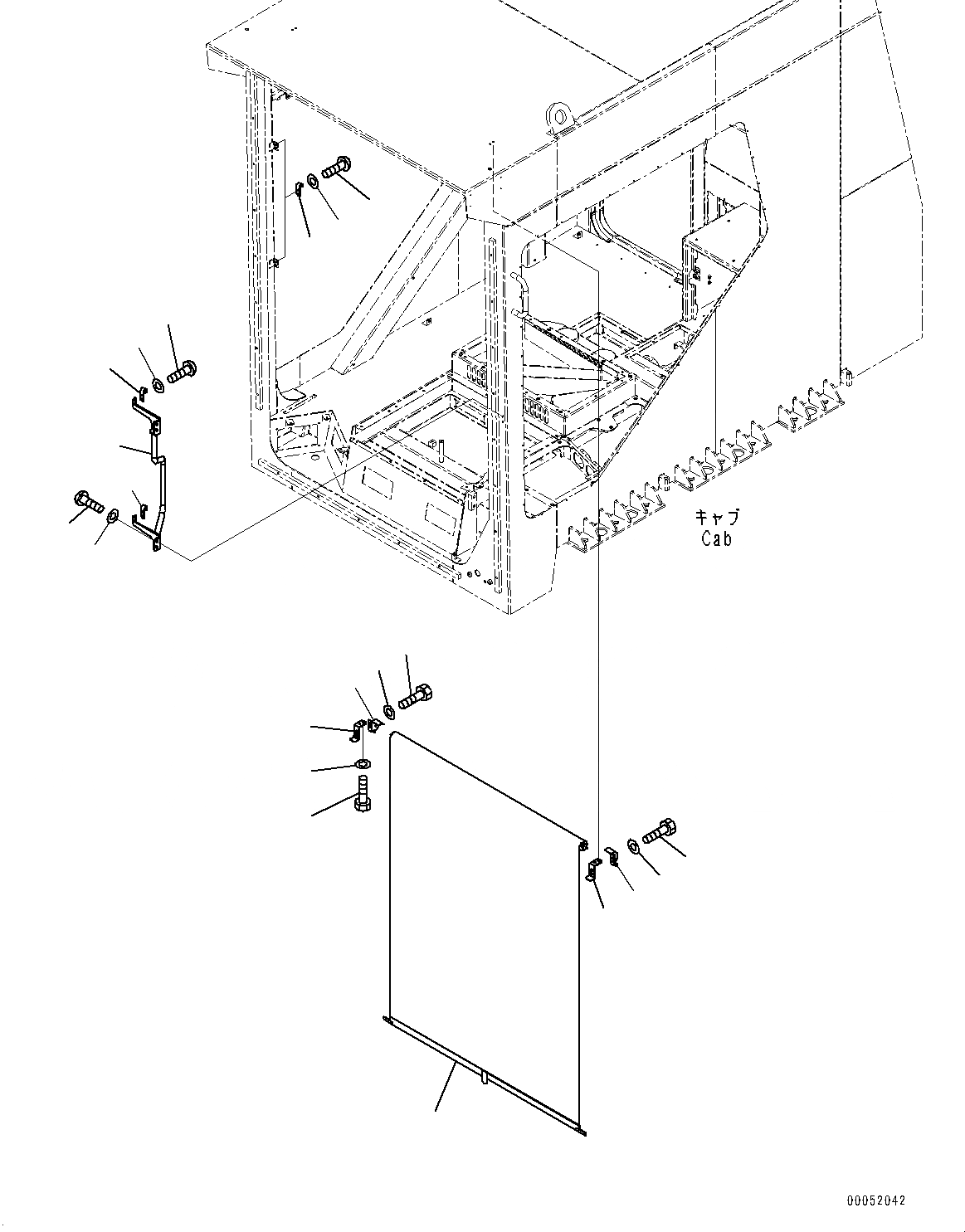 Схема запчастей Komatsu PC2000-8 - КАБИНА, CURTAIN (/) (№9-) КАБИНА, С ОГНЕТУШИТЕЛЬ, БЕЗ AM-FM STEREO РАДИО, CASSETTE