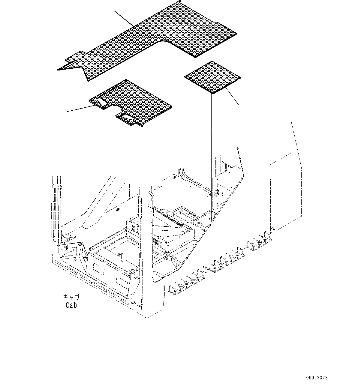 Схема запчастей Komatsu PC2000-8 - КАБИНА, ПОКРЫТИЕ ПОЛА(№9-) КАБИНА, С AMBER COLOR WARNING МИГАЛКА, AM-FM РАДИО ДЛЯ АЗИИ, SERVICE ЦЕНТР., ОГНЕТУШИТЕЛЬ