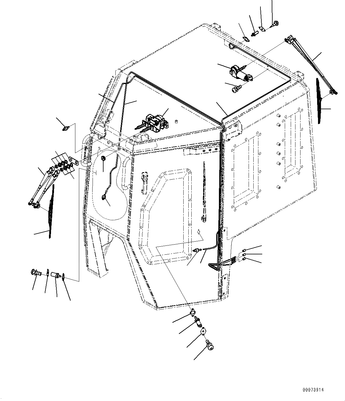 Схема запчастей Komatsu D85MS-15 - КАБИНА, ПЕРЕДН. И ЗАДН. ДВОРНИКИ (№-) КАБИНА