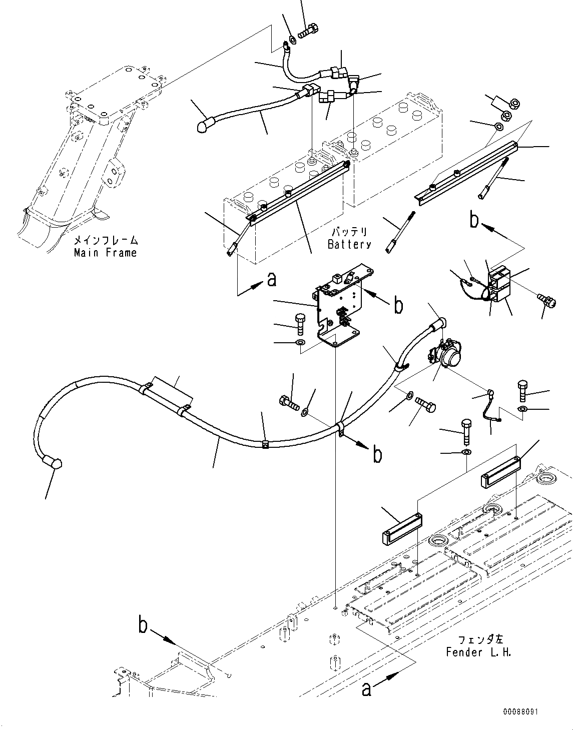 Схема запчастей Komatsu D85MS-15 - КРЫЛО, ДЕРЖАТЕЛЬ АККУМ. И STARTING ПРОВОДКА (№-) КРЫЛО