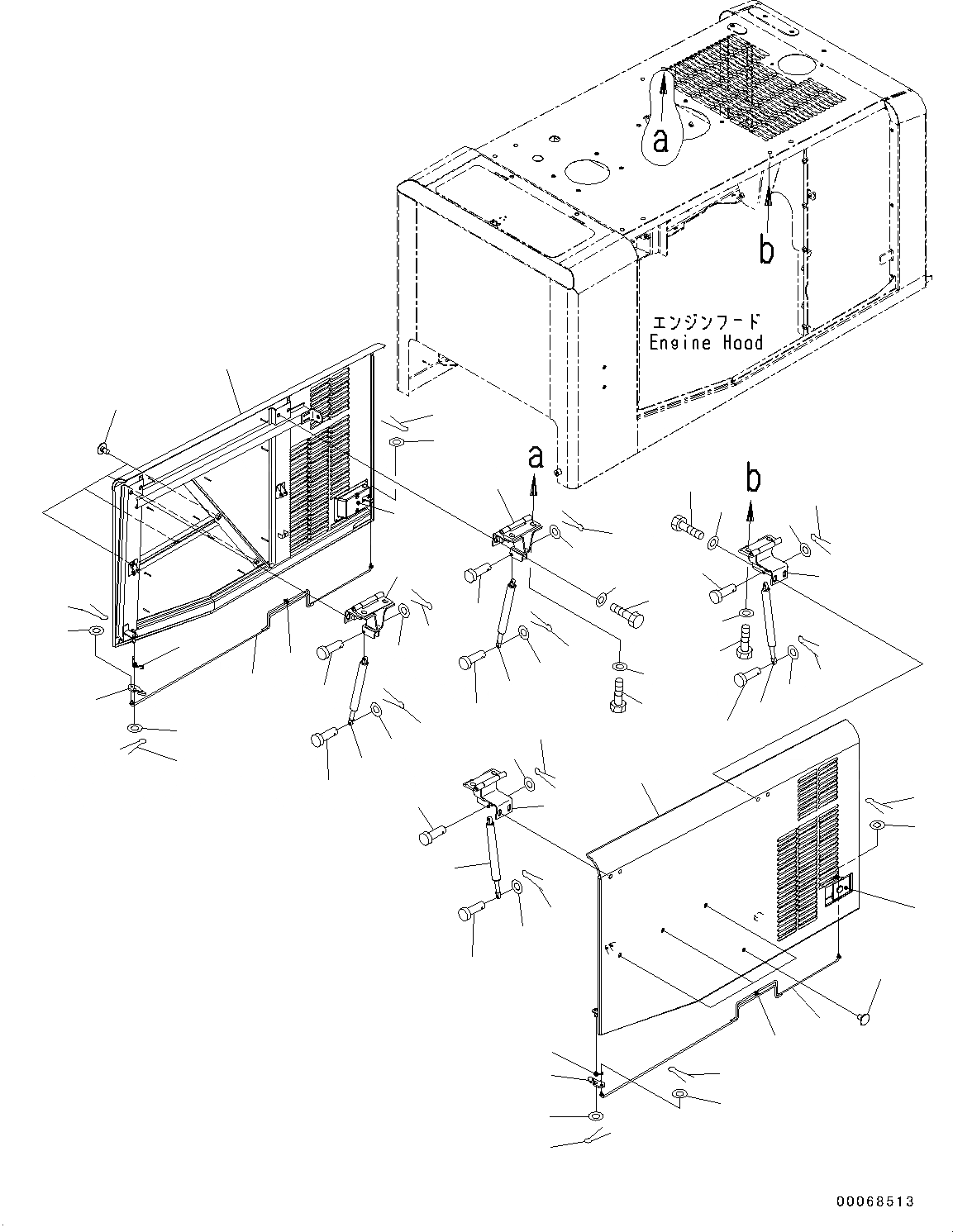 Схема запчастей Komatsu WA320PZ-6 - КАПОТ, ДВЕРЬ (№7-) КАПОТ, ЕСКАНАТ СПЕЦ-ЯIFICATION, С УДЛИНН. ВПУСК ВОЗДУХА, КРЫШКА ТИП