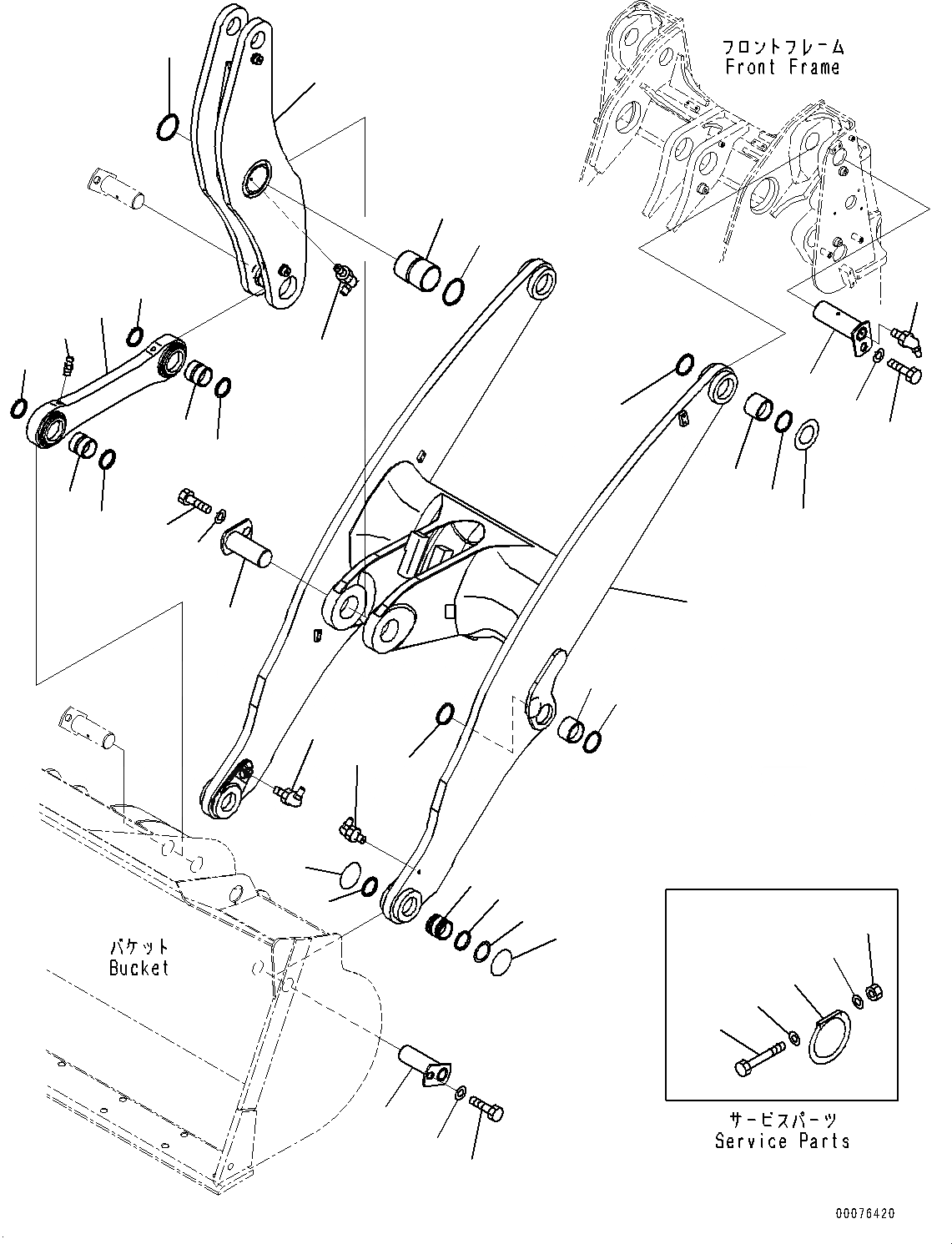 Схема запчастей Komatsu WA320PZ-6 - РУКОЯТЬ И BELL CRANK, ПОЛУ ВЫСОК. ПОДЪЕМ РУКОЯТЬ ТИП, СТРЕЛА (№7-797) РУКОЯТЬ И BELL CRANK, ПОЛУ ВЫСОК. ПОДЪЕМ РУКОЯТЬ ТИП