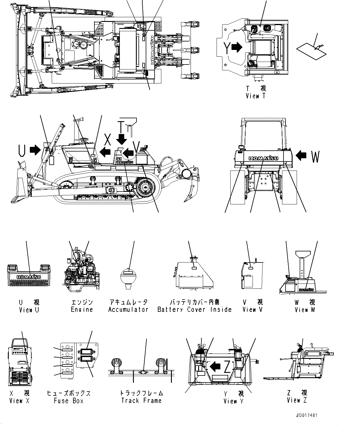 Схема запчастей Komatsu D85PX-15E0 - МАРКИРОВКА (№9-) МАРКИРОВКА, АНГЛ., БЕЗ КАБИНЫ