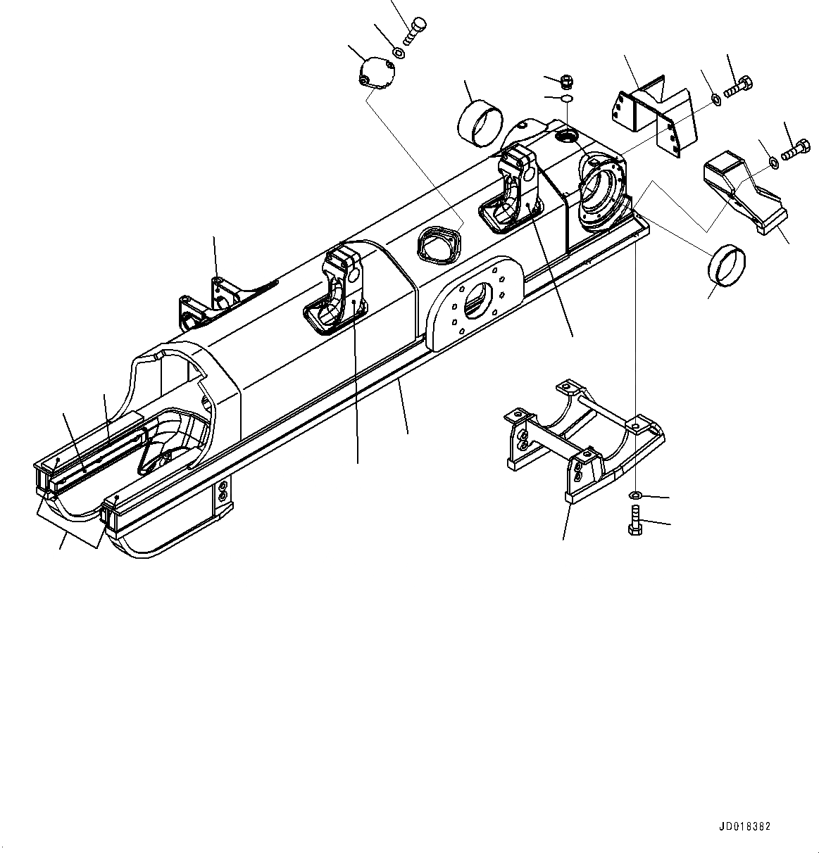 Схема запчастей Komatsu D85PX-15E0 - ГУСЕНИЧНАЯ РАМА, ГУСЕНИЧНАЯ РАМА, ЛЕВ. (№9-) ГУСЕНИЧНАЯ РАМА, С ЗАЩИТА ОПОРНЫХ КАТКОВ, МОРОЗОУСТОЙЧИВ. СПЕЦИФ-Я A (- THRU DEG C)