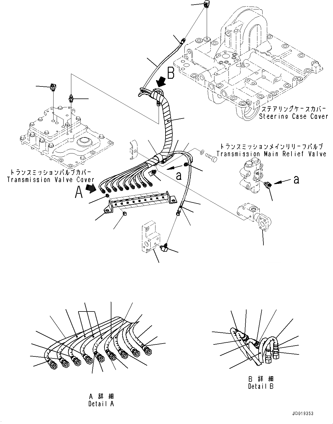 Схема запчастей Komatsu D85EX-15E0 - СИЛОВАЯ ПЕРЕДАЧА, ТРУБЫ (/) (№9-) СИЛОВАЯ ПЕРЕДАЧА, БЕЗ ДВИГАТЕЛЬ С ПОДОГРЕВАТЕЛЬ ХЛАДАГЕНТА