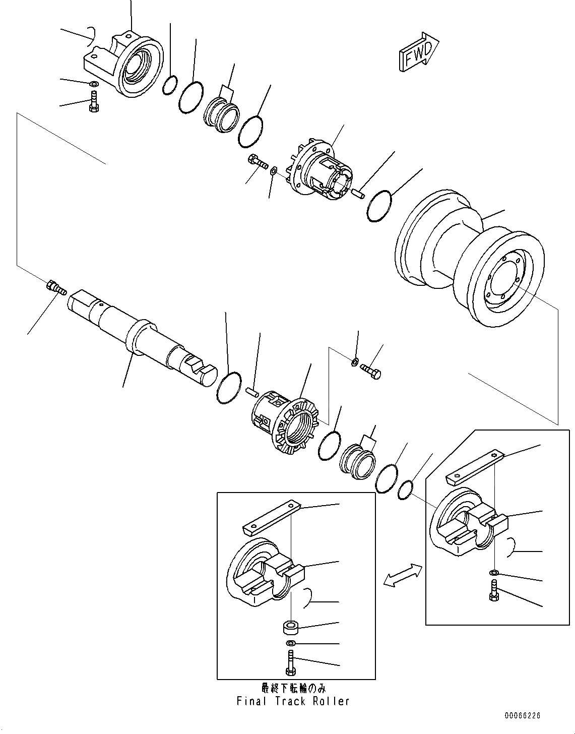Схема запчастей Komatsu D85EX-15E0 - ГУСЕНИЧНАЯ РАМА, ОПОРНЫЙ КАТОК, ЛЕВ. (/) (№9-) ГУСЕНИЧНАЯ РАМА, ПОЛН. ЗАЩИТА КАТКОВ
