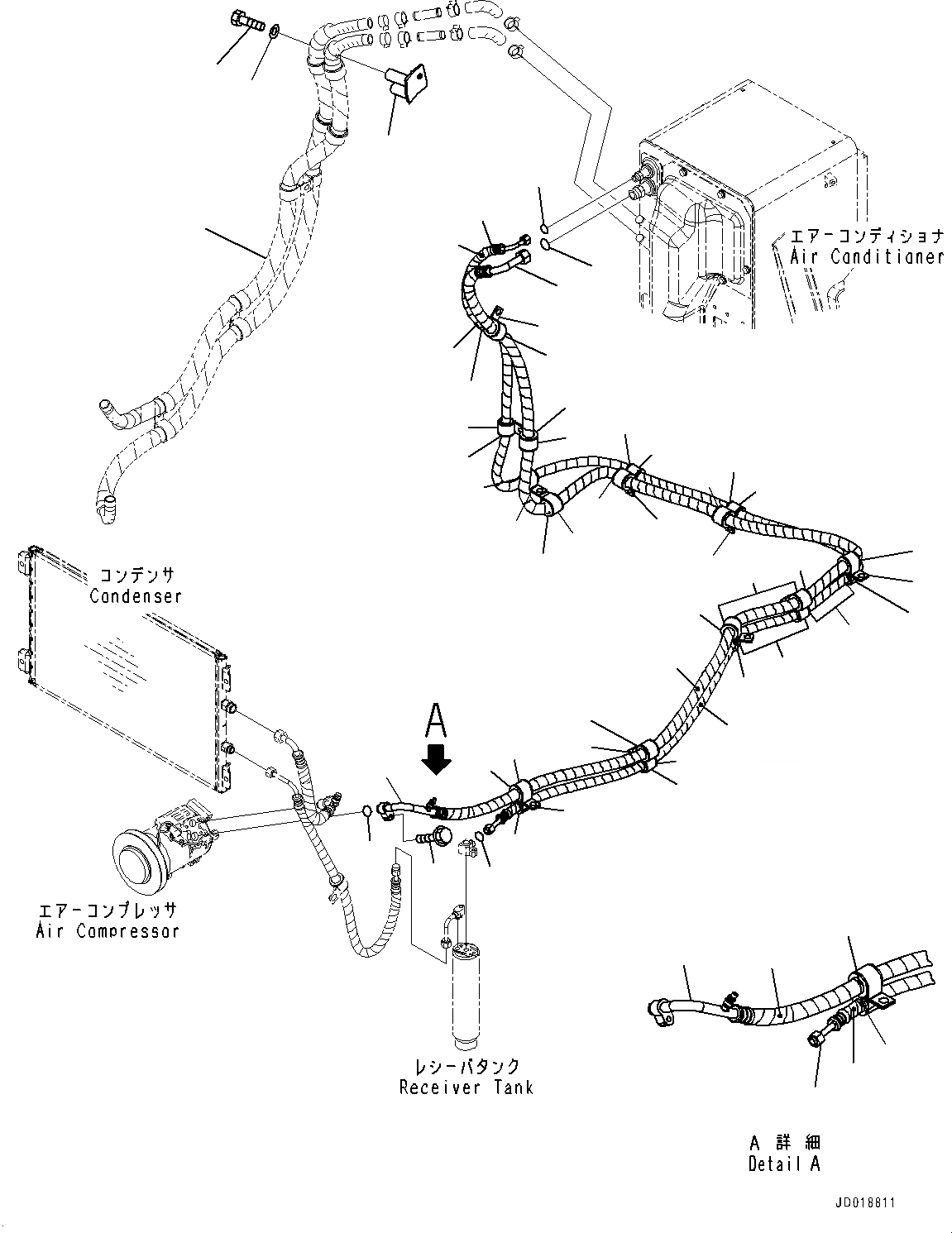 Схема запчастей Komatsu D85EX-15R - КОМПРЕССОР, ТРУБЫ (/) (№-) КОМПРЕССОР, ЗАПЫЛЕНН МЕСТН. ARRANGEMENT