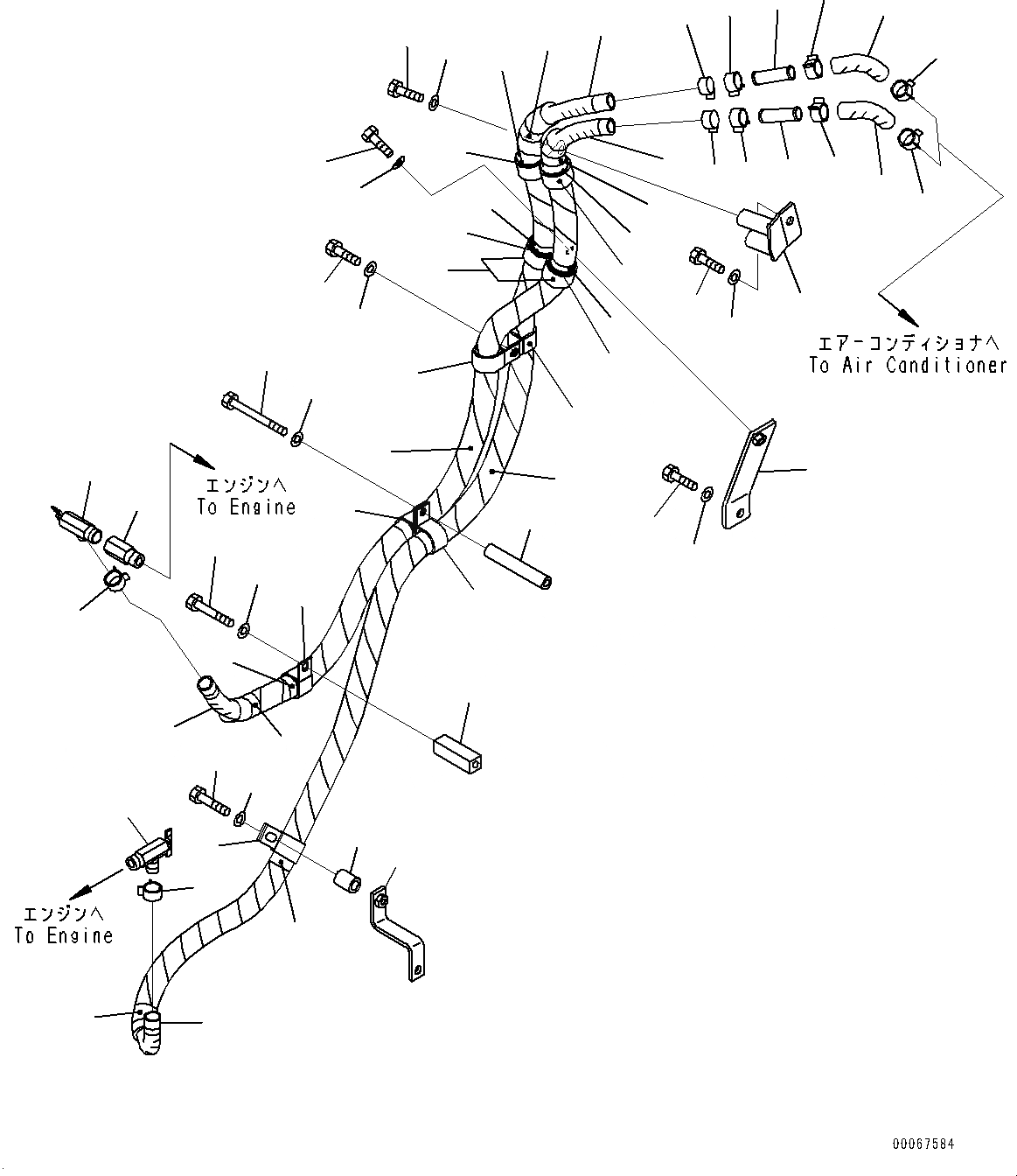 Схема запчастей Komatsu D85EX-15R - ГИДР. ПРОВОД. ОБОГРЕВАТЕЛЯ (№-) ГИДР. ПРОВОД. ОБОГРЕВАТЕЛЯ