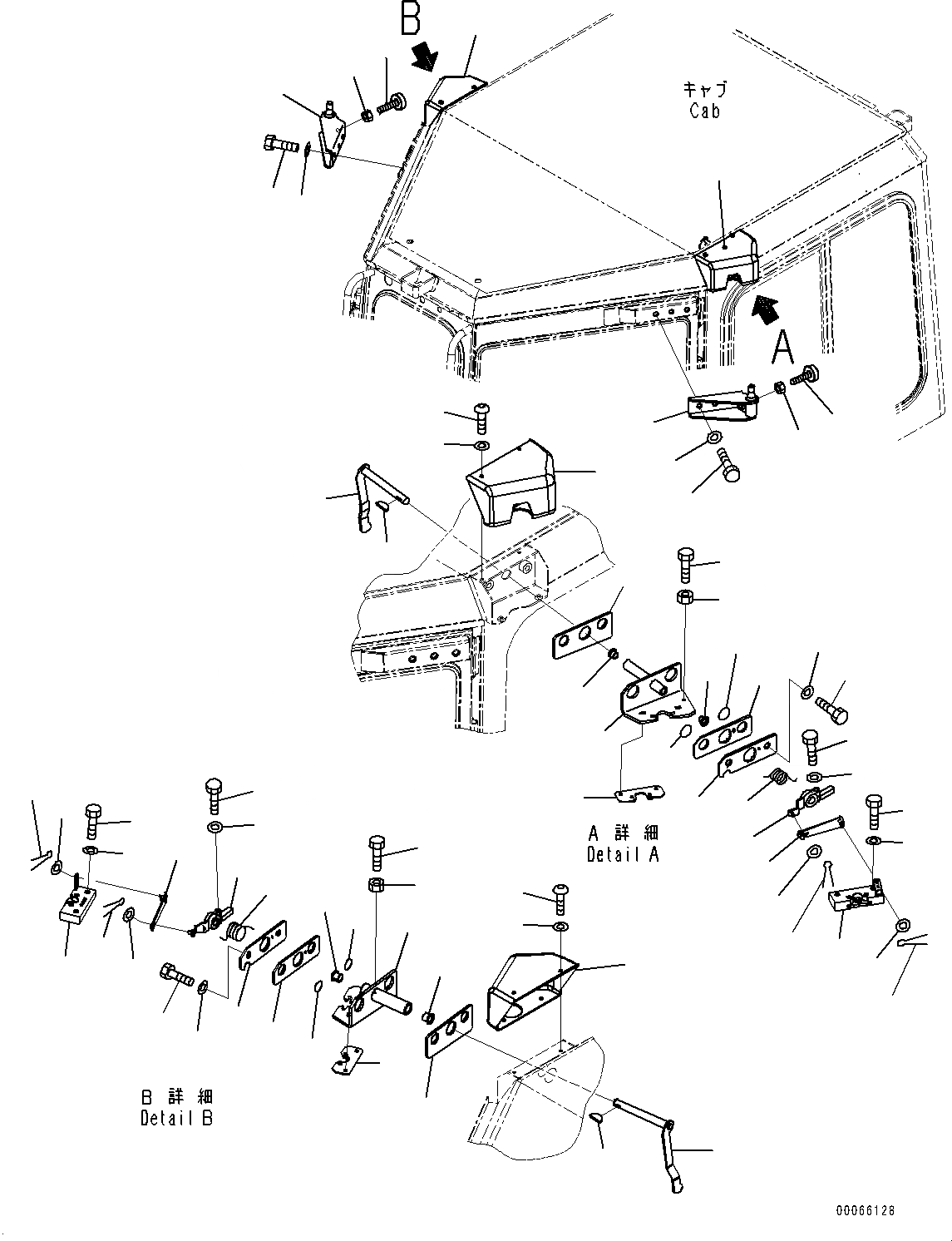 Схема запчастей Komatsu D85EX-15R - КАБИНА, ДВЕРЬ ФИКСАТОР ОТКРЫТИЯ (№-) КАБИНА, БЕЗ РАДИО