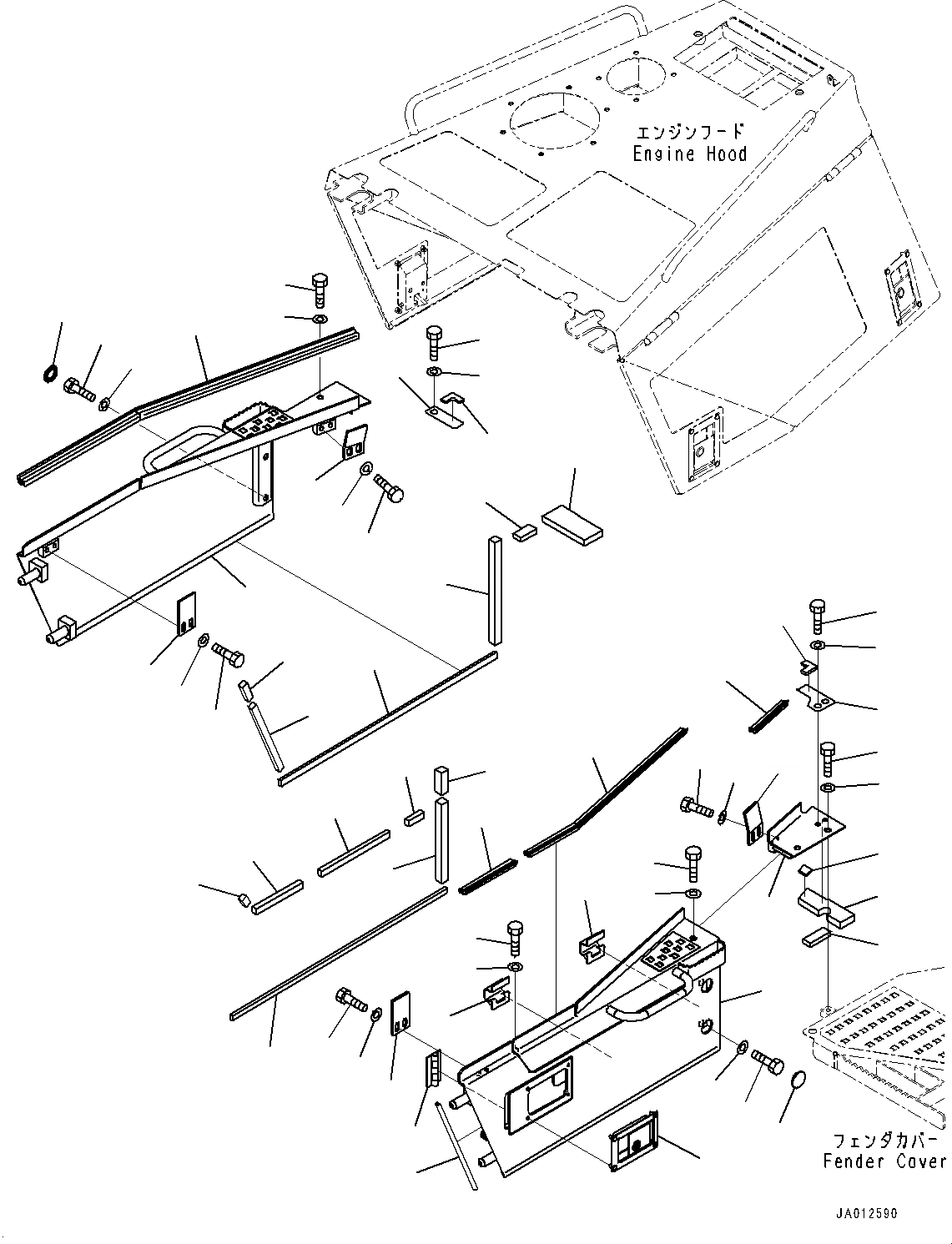 Схема запчастей Komatsu D85EX-15R - КАПОТ И БОКОВ. КРЫШКА ГРУППА, НИЖН. КРЫШКА(№-) КАПОТ И БОКОВ. КРЫШКА ГРУППА, С КОНДИЦИОНЕРОМ