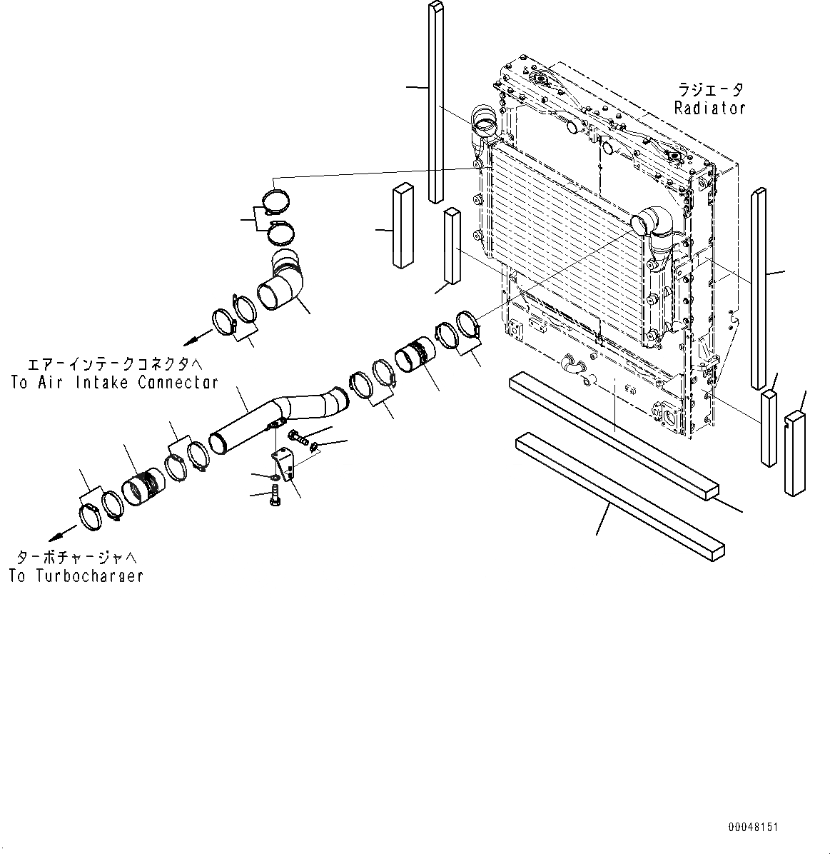 Схема запчастей Komatsu WA500-6 - РАДИАТОР, ПОСЛЕОХЛАДИТЕЛЬ ТРУБЫ (№79-) РАДИАТОР, С КОНДИЦИОНЕРОМ