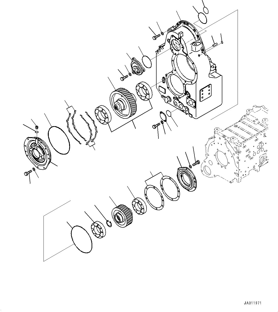 Схема запчастей Komatsu WA500-6 - ГИДРОТРАНСФОРМАТОР И ТРАНСМИССИЯ, КОРПУС ПЕРЕДАЧИ (/) ГИДРОТРАНСФОРМАТОР И ТРАНСМИССИЯ, С ЭКСТРЕНН. УПРАВЛ., АВТОМАТИЧ. УПРАВЛ-Е ТИП
