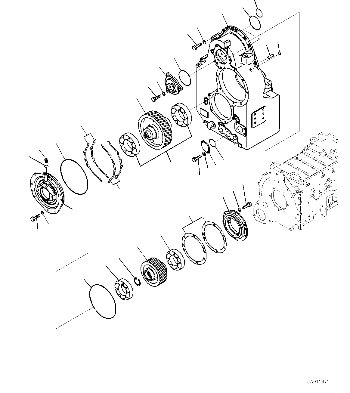 Схема запчастей Komatsu WA500-6 - ГИДРОТРАНСФОРМАТОР И ТРАНСМИССИЯ, КОРПУС ПЕРЕДАЧИ (/) ГИДРОТРАНСФОРМАТОР И ТРАНСМИССИЯ, БЕЗ ЭКСТРЕНН. РУЛЕВ. УПРАВЛЕНИЕ, АВТОМАТИЧ. УПРАВЛ-Е ТИП