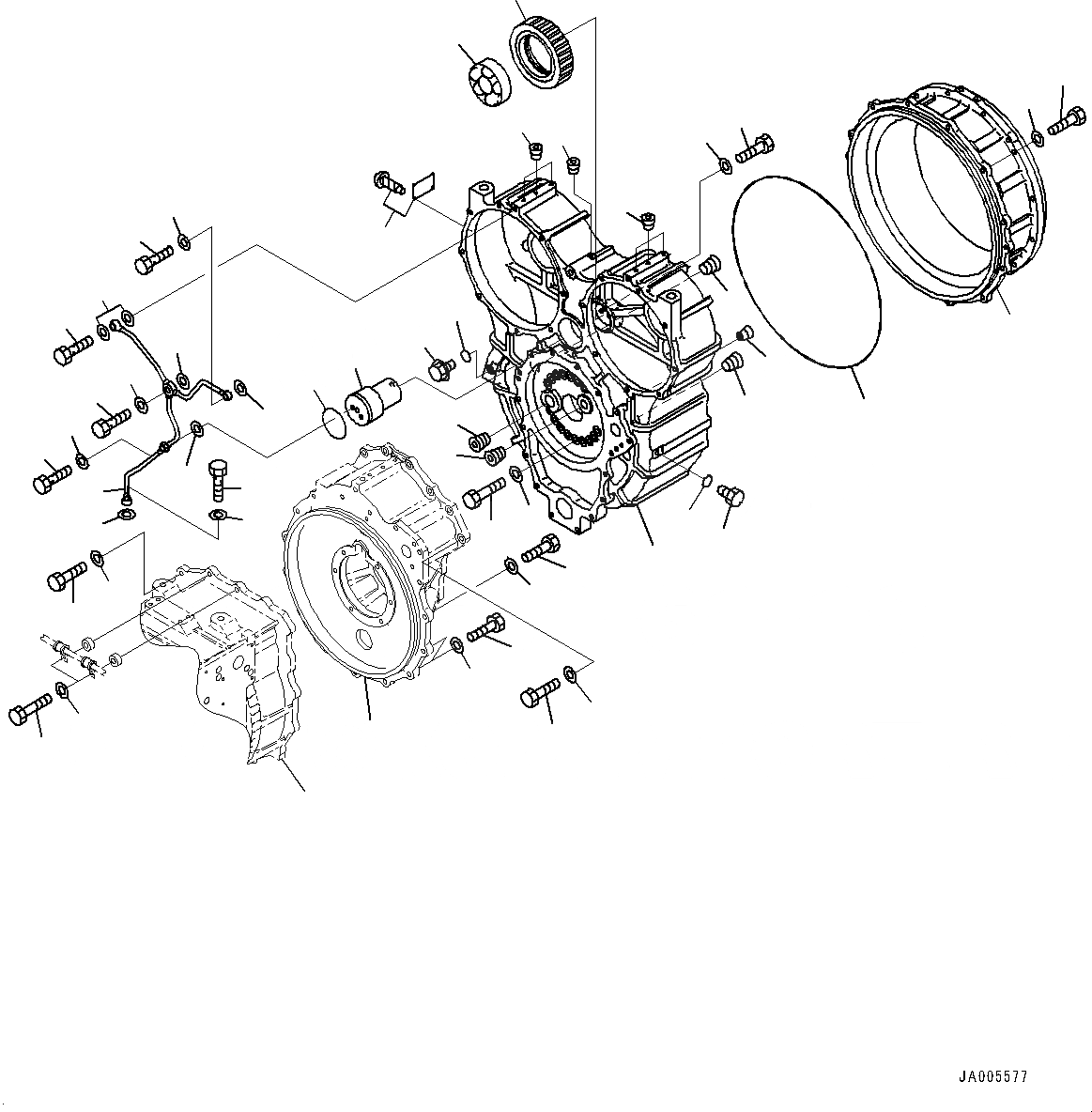 Схема запчастей Komatsu WA500-6 - ГИДРОТРАНСФОРМАТОР И ТРАНСМИССИЯ, КОРПУС ГИДРОТРАНСФОРМАТОРА (/) (№79-) ГИДРОТРАНСФОРМАТОР И ТРАНСМИССИЯ, БЛОКИР.UP ТИП, С ЭКСТРЕНН. УПРАВЛ., АВТОМАТИЧ. УПРАВЛ-Е ТИП