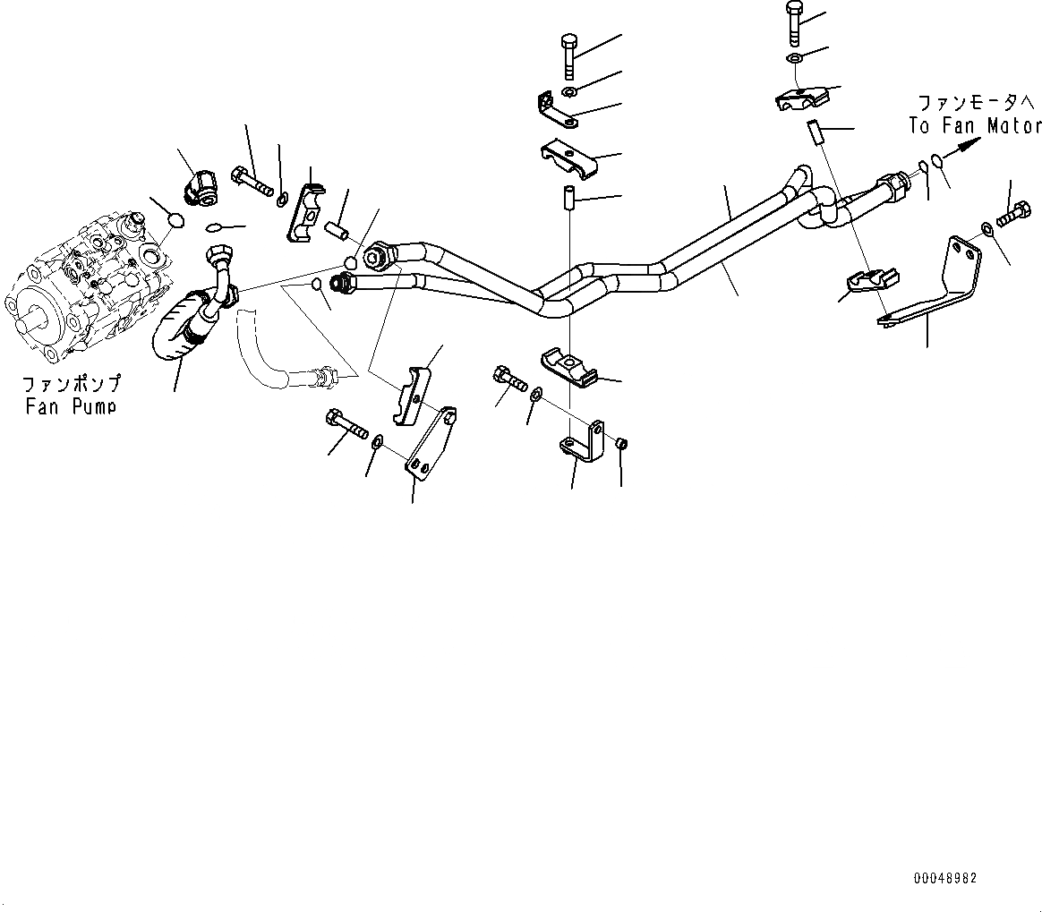 Схема запчастей Komatsu WA500-6 - ГИДРОЛИНИЯ, НАСОС ВЕНТИЛЯТОРА - МОТОР ВЕНТИЛЯТОРА ТРУБЫ (№79-) ГИДРОЛИНИЯ, С 3-Х СЕКЦ. КОНТР. КЛАПАНОМ