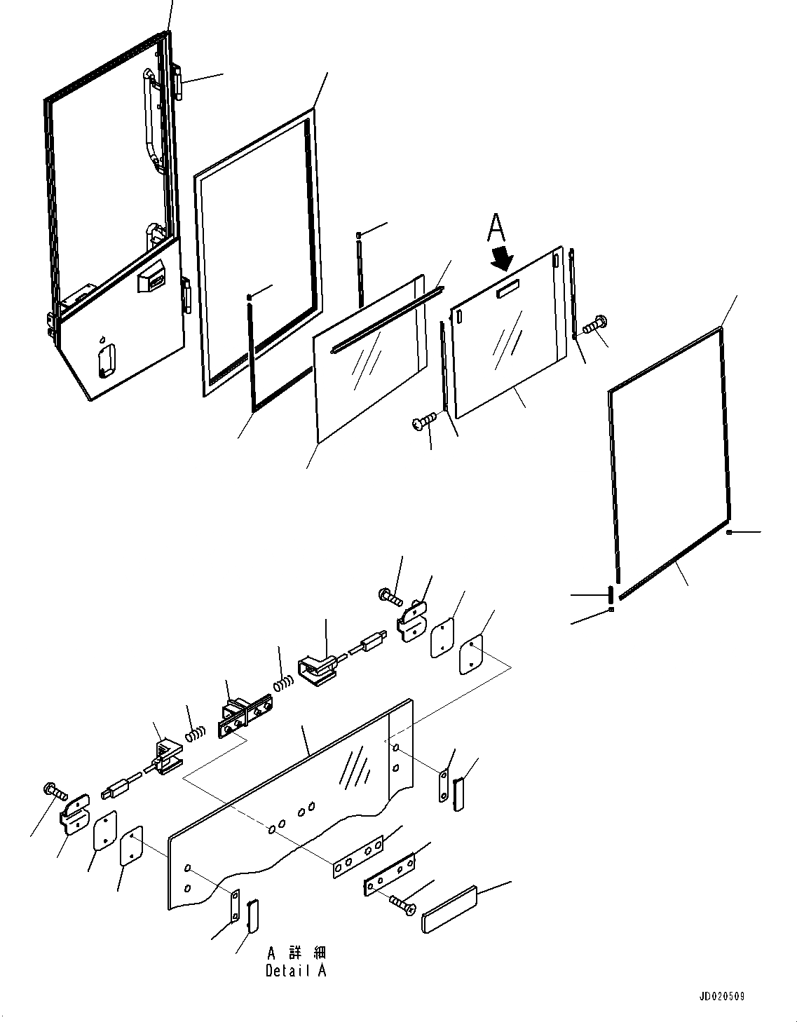 Схема запчастей Komatsu WA500-6 - КАБИНА ROPS, ДВЕРЬ, ЛЕВ. (/) (№79-9) КАБИНА ROPS, SEPARATE ТИП, ЭКСТРЕНН. ESКРЫШКАE ПРАВ. ДВЕРЬ, РАМА ОКНА