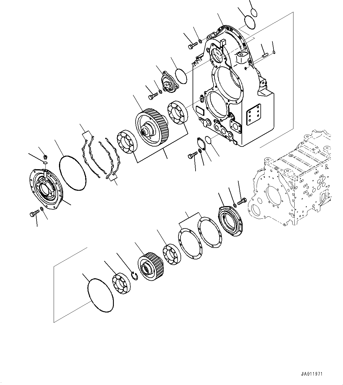 Схема запчастей Komatsu WA500-6R - ГИДРОТРАНСФОРМАТОР И ТРАНСМИССИЯ, КОРПУС ПЕРЕДАЧИ (/) ГИДРОТРАНСФОРМАТОР И ТРАНСМИССИЯ, БЛОКИР.UP ТИП, БЕЗ ЭКСТРЕНН. РУЛЕВ. УПРАВЛЕНИЕ, АВТОМАТИЧ. УПРАВЛ-Е ТИП